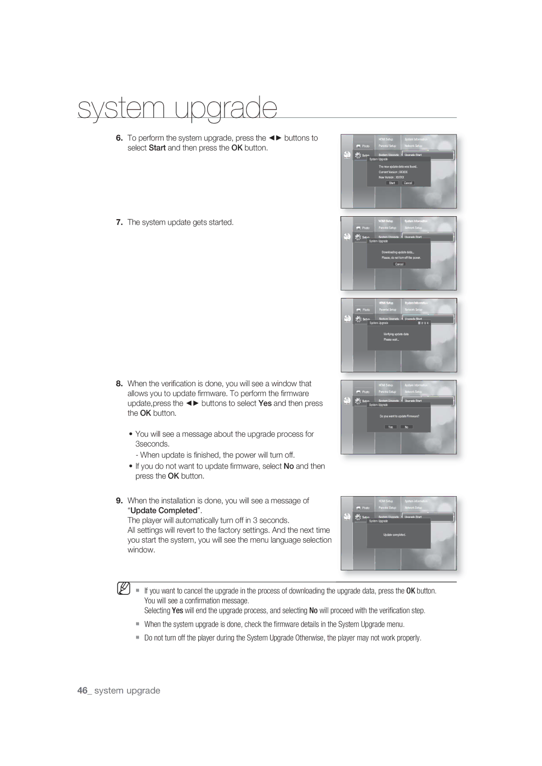 Samsung BD-P1400/XEC, BD-P1400/EUR manual System upgrade 