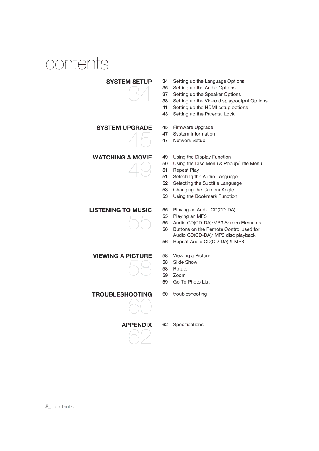 Samsung BD-P1400/XEC, BD-P1400/EUR manual Contents 