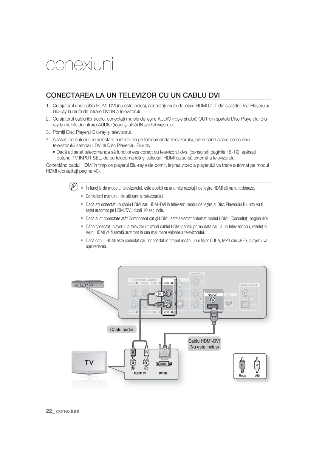 Samsung BD-P1400/EUR, BD-P1400/XEC manual Conectarea LA UN Televizor CU UN Cablu DVI 