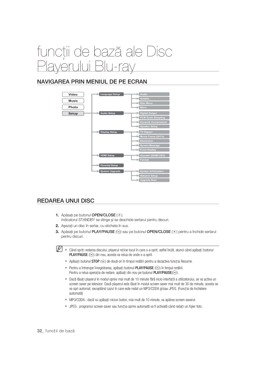 Samsung BD-P1400/EUR, BD-P1400/XEC manual Navigarea Prin Meniul DE PE Ecran, Redarea Unui Disc 