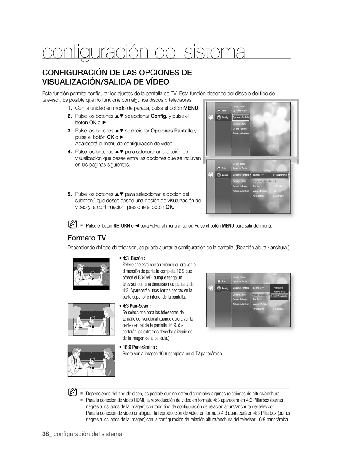 Samsung BD-P1400/XEC, BD-P1400/EUR Formato TV, Pulse los botones seleccionar Conﬁg. y pulse el, En las páginas siguientes 