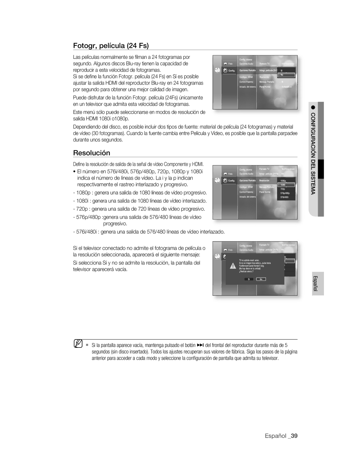 Samsung BD-P1400/EUR, BD-P1400/XEC manual Resolución, Configuración, Del 