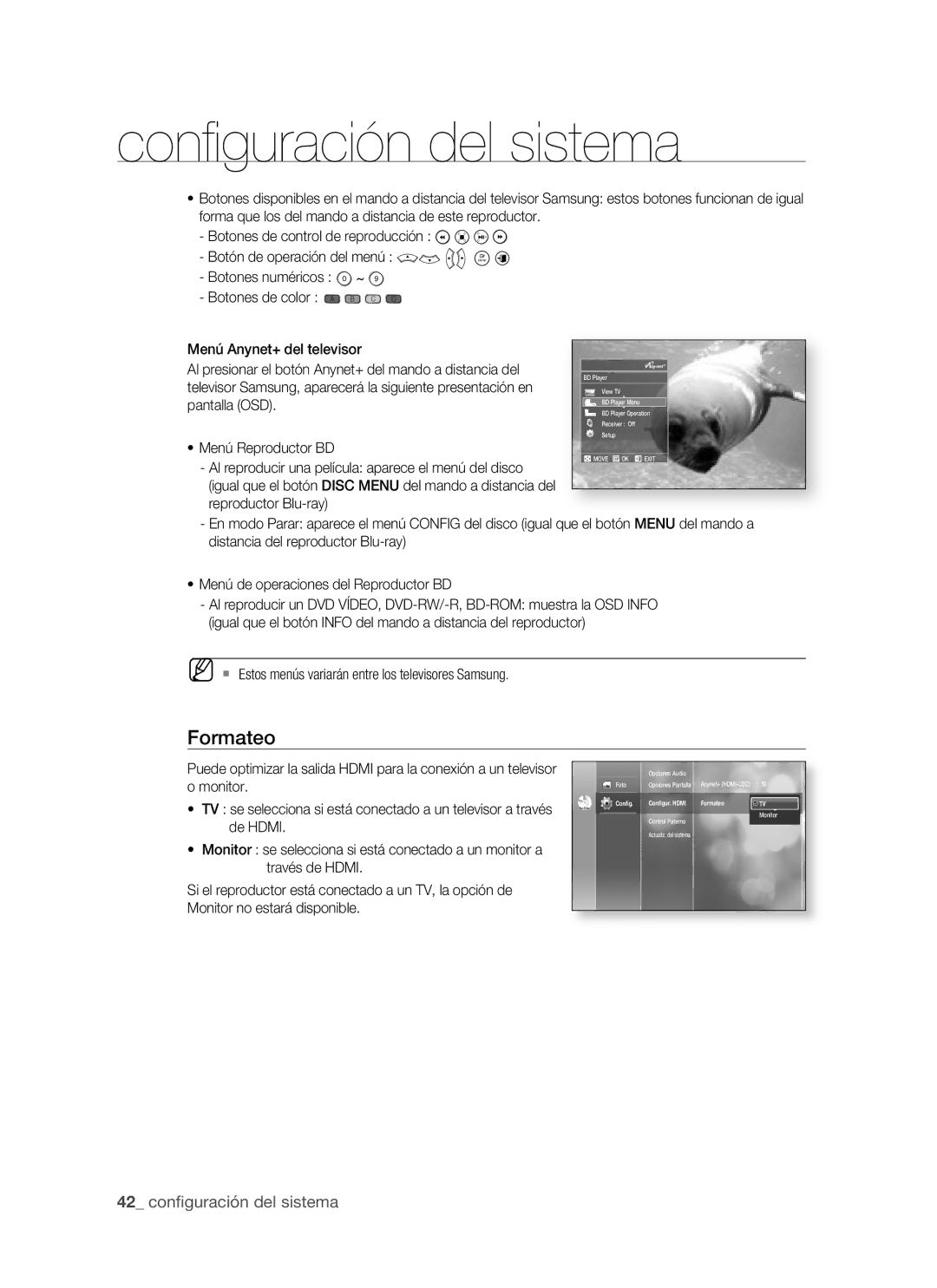 Samsung BD-P1400/XEC, BD-P1400/EUR manual Formateo, Botones numéricos Botones de color a B C D, Monitor, De Hdmi 