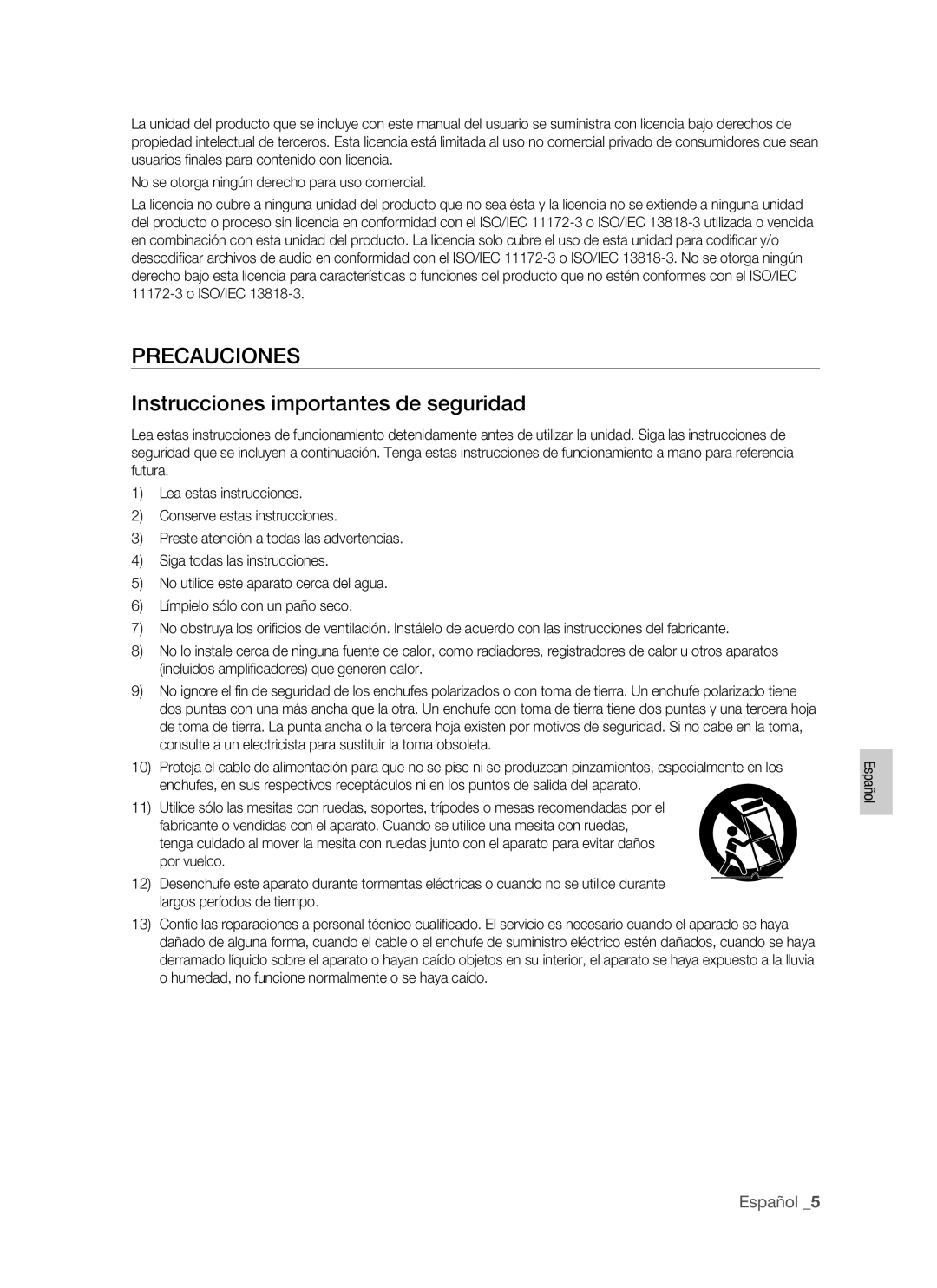 Samsung BD-P1400/EUR, BD-P1400/XEC manual Precauciones, Instrucciones importantes de seguridad 