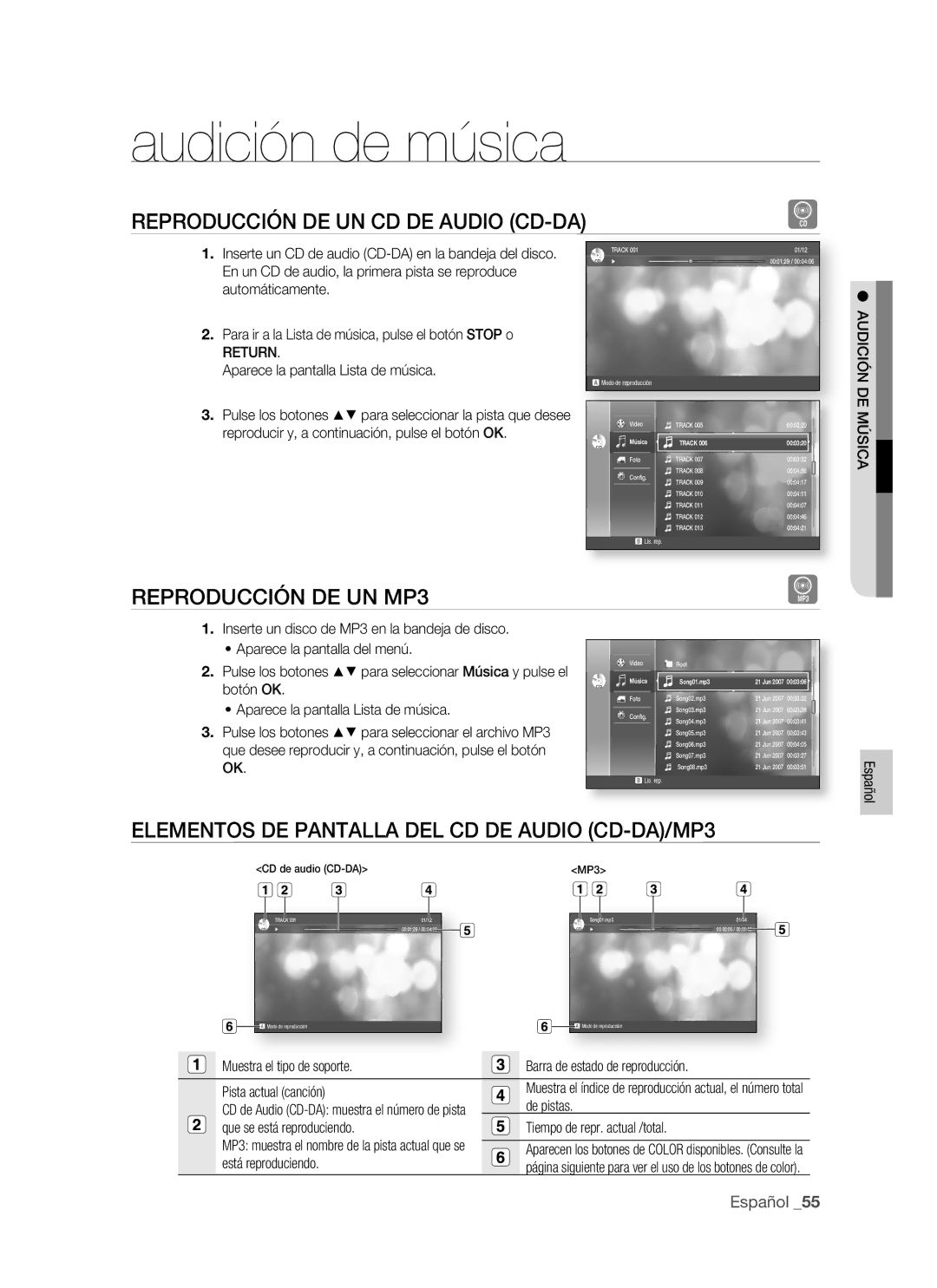 Samsung BD-P1400/EUR, BD-P1400/XEC manual Reproducción DE UN CD DE Audio CD-DA, Reproducción DE UN MP3, Return 