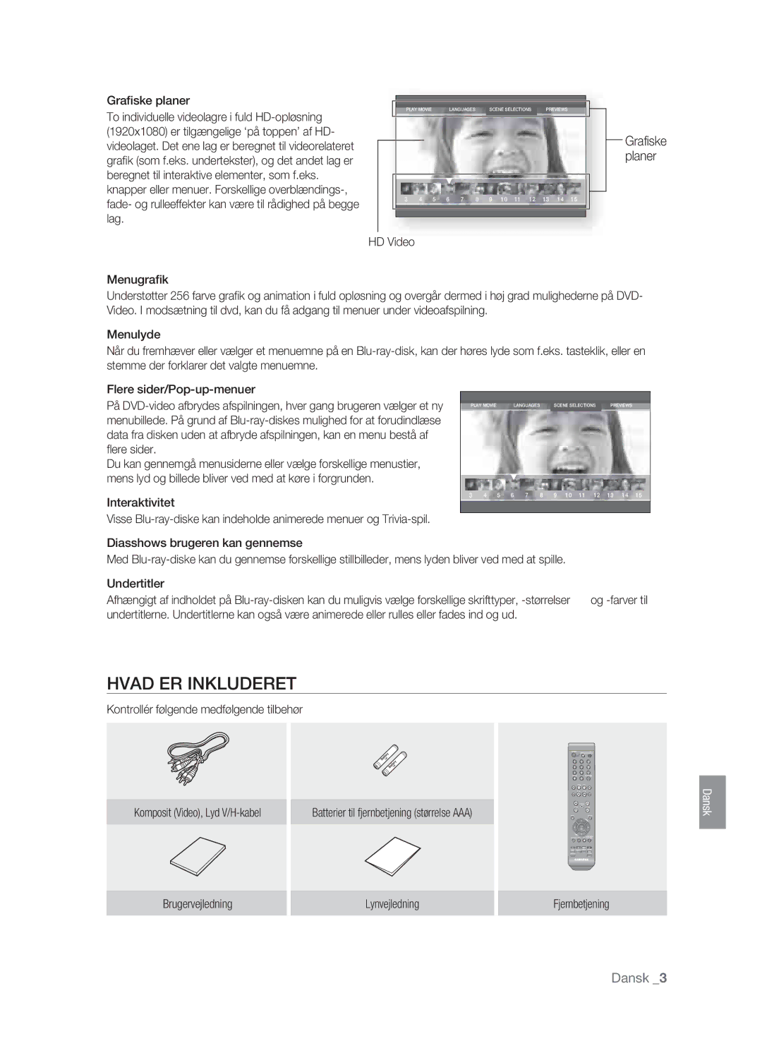 Samsung BD-P1400/XEE manual Hvad ER Inkluderet 