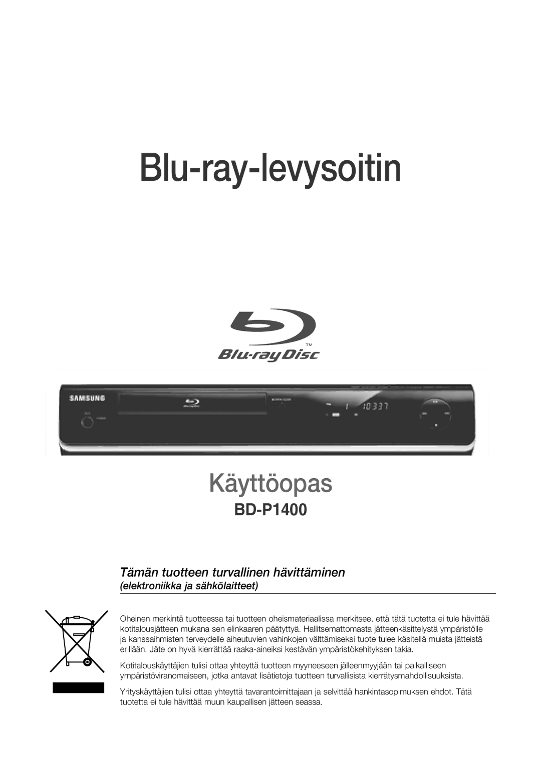 Samsung BD-P1400/XEE manual Blu-ray-levysoitin 