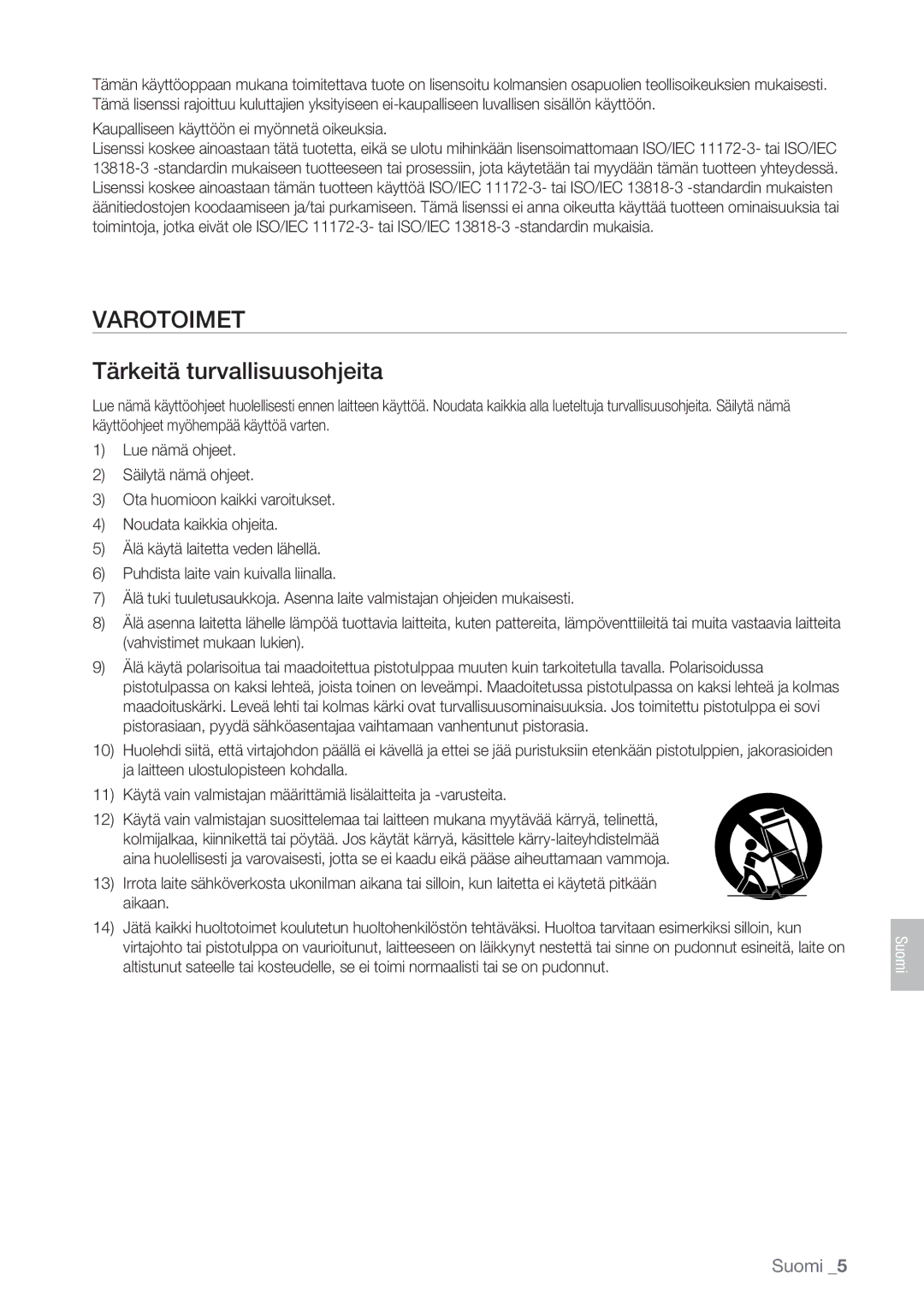 Samsung BD-P1400/XEE manual Varotoimet, Kaupalliseen käyttöön ei myönnetä oikeuksia 