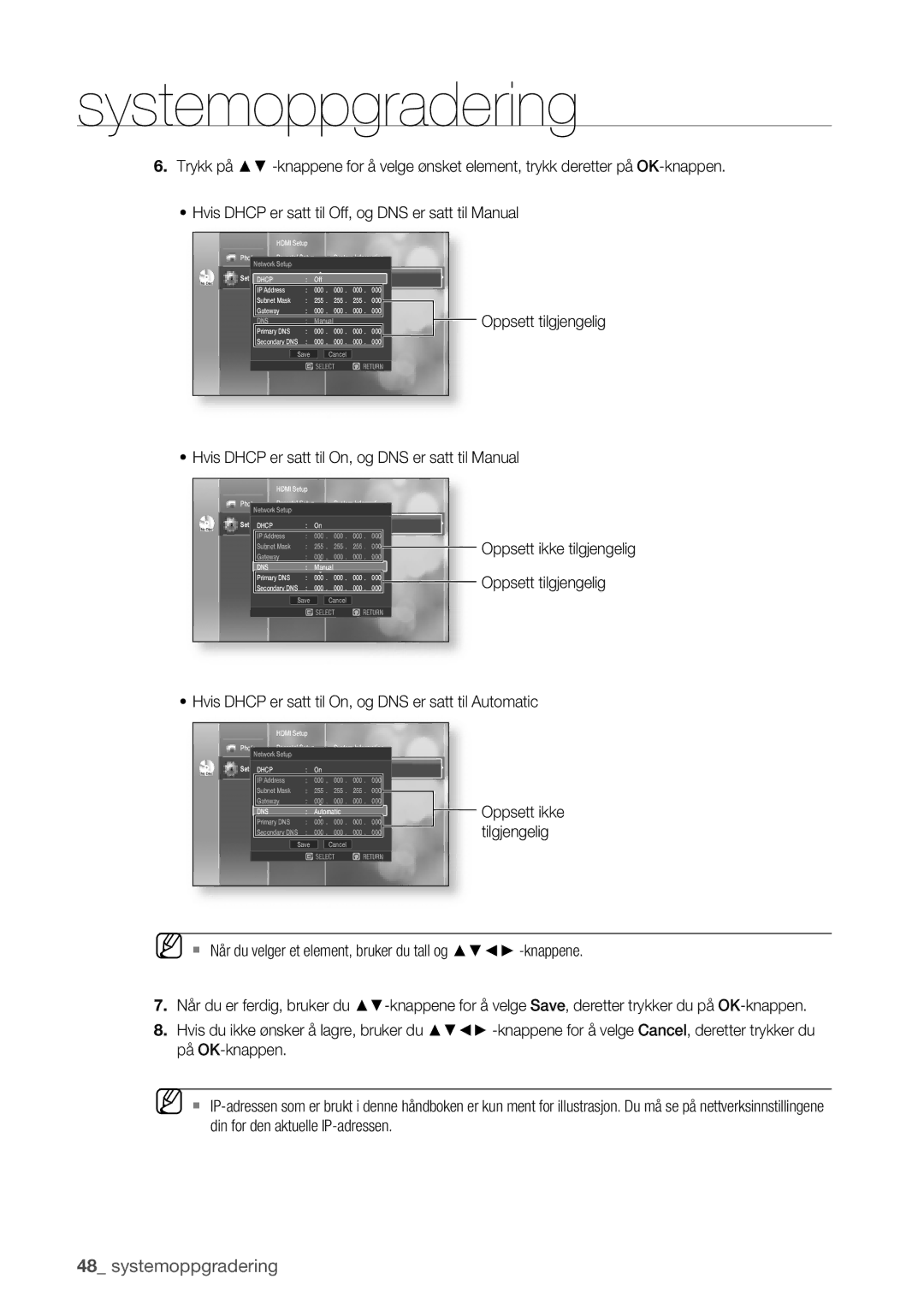 Samsung BD-P1400/XEE manual Oppsett ikke tilgjengelig 