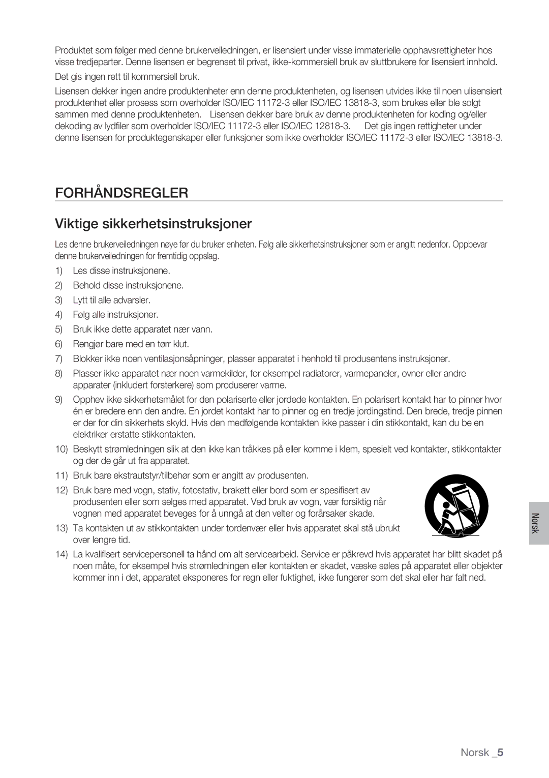 Samsung BD-P1400/XEE manual Forhåndsregler, Det gis ingen rett til kommersiell bruk 