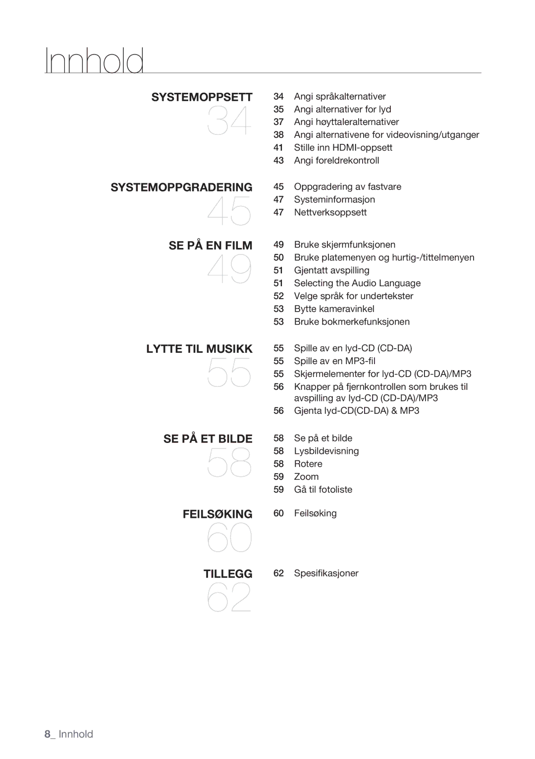 Samsung BD-P1400/XEE manual Innhold 