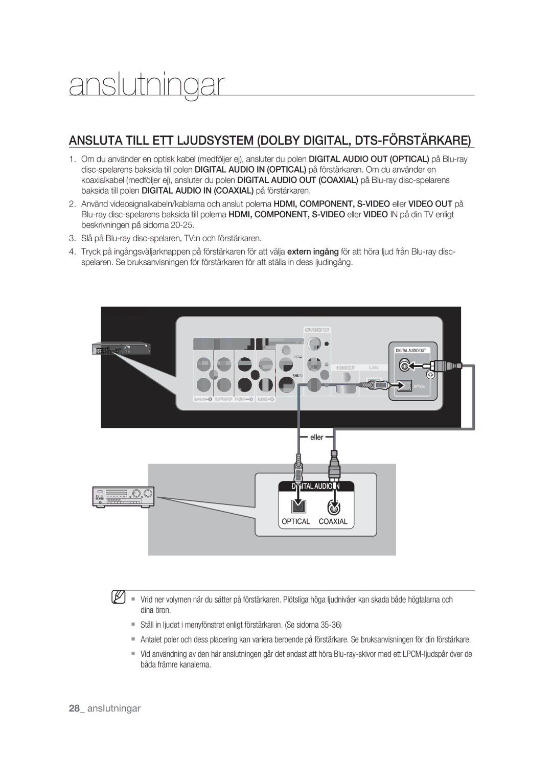 Samsung BD-P1400/XEE manual Ansluta Till ETT Ljudsystem Dolby DIGITAL, DTS-FÖRSTÄRKARE 