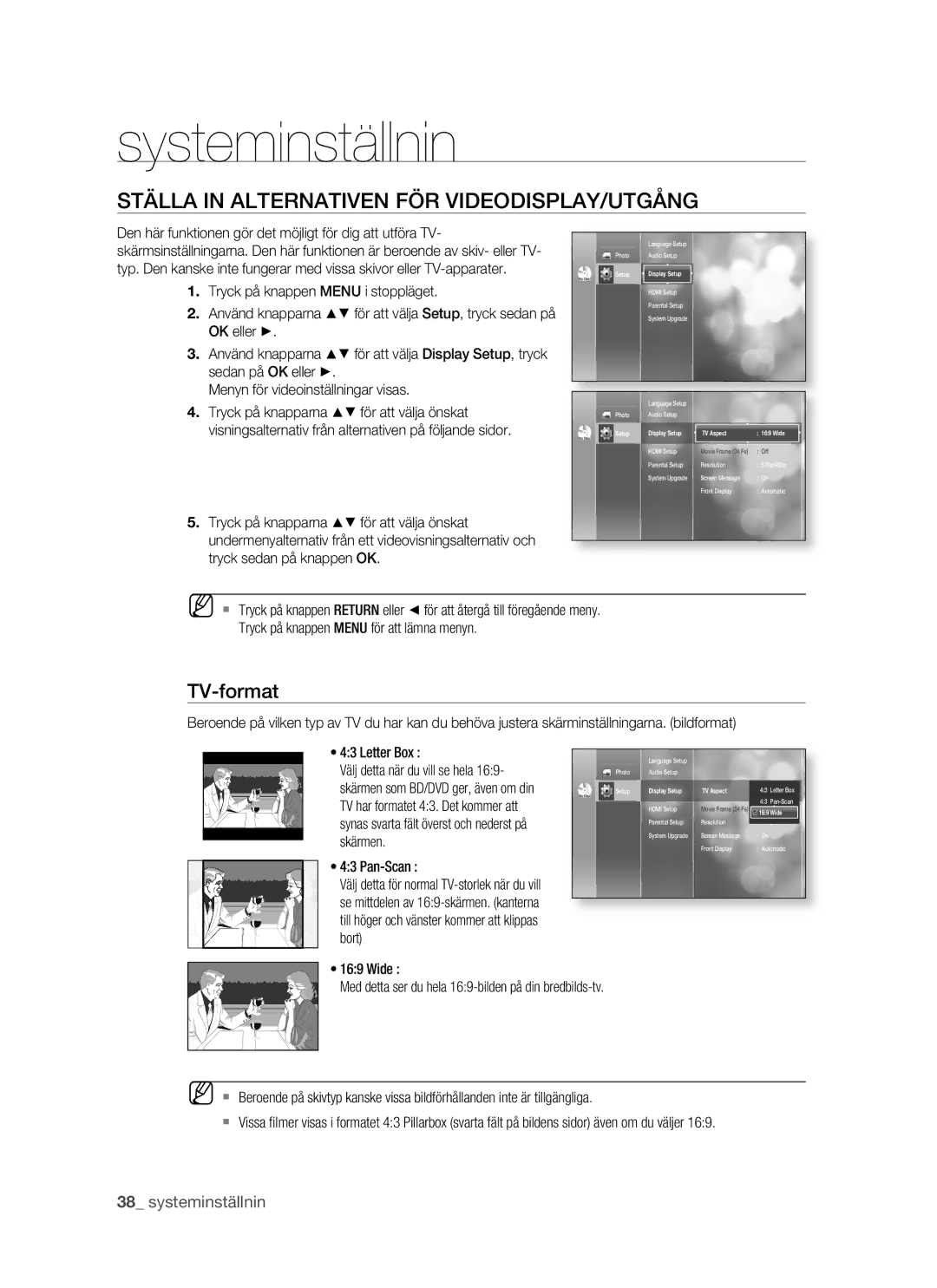 Samsung BD-P1400/XEE manual Systeminställnin 