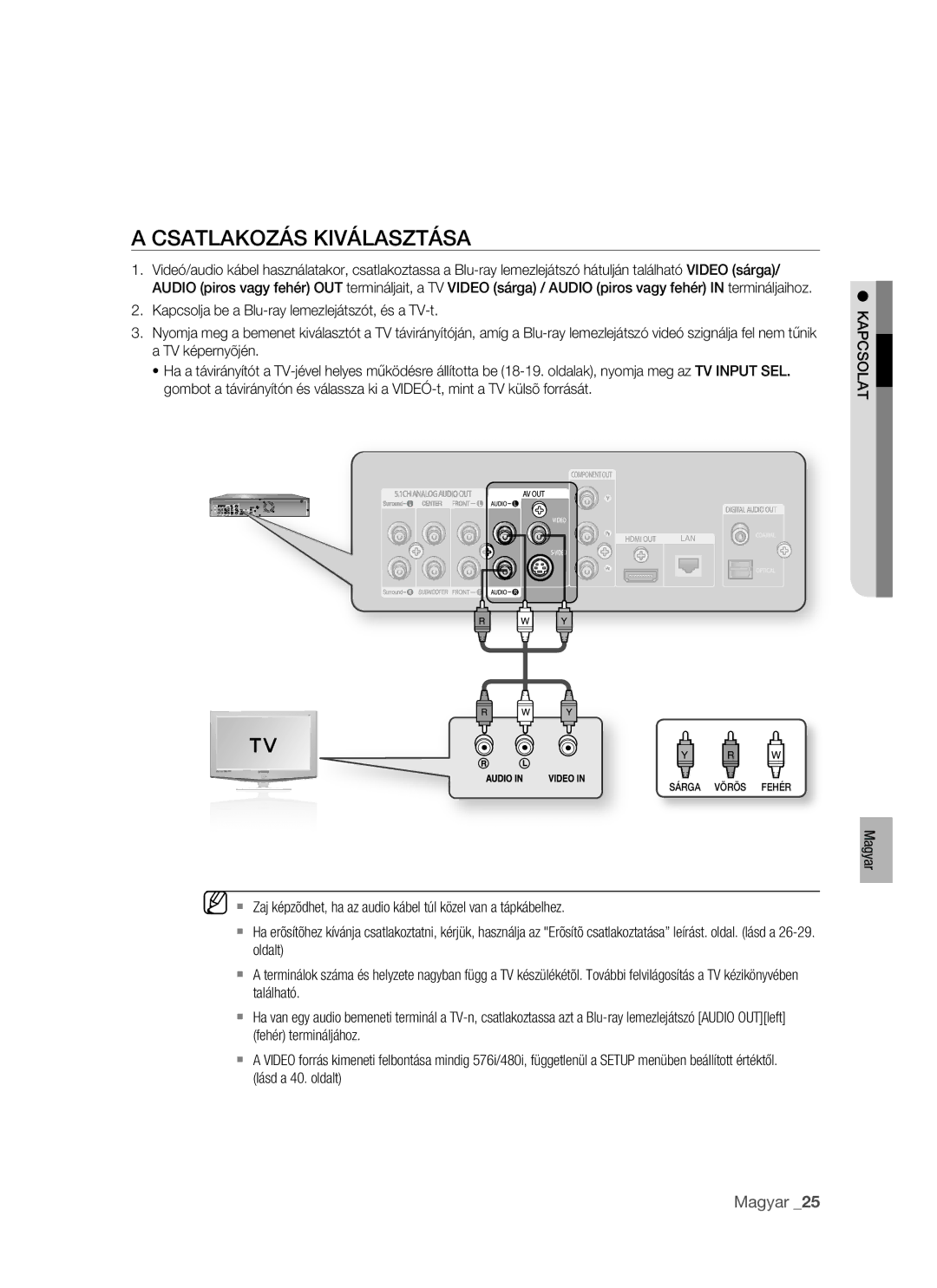 Samsung BD-P1400/AUS, BD-P1400/XEG, BD-P1400/XET, BD-P1400/XEH manual Csatlakozás Kiválasztása 