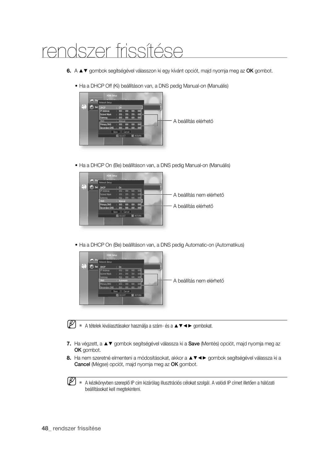 Samsung BD-P1400/XEG, BD-P1400/AUS, BD-P1400/XET, BD-P1400/XEH manual Beállítás nem elérhető 