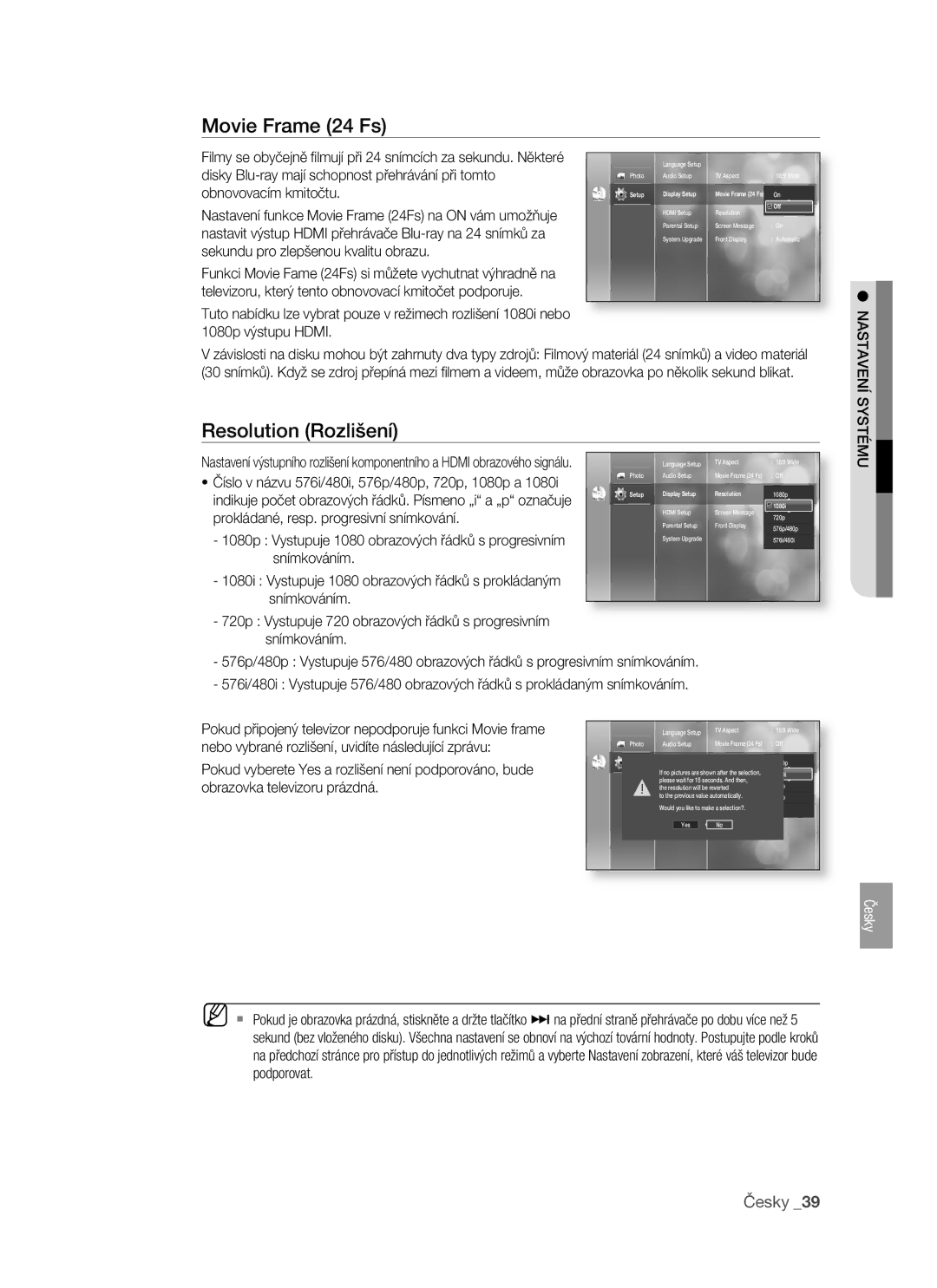 Samsung BD-P1400/XEH manual Resolution Rozlišení 