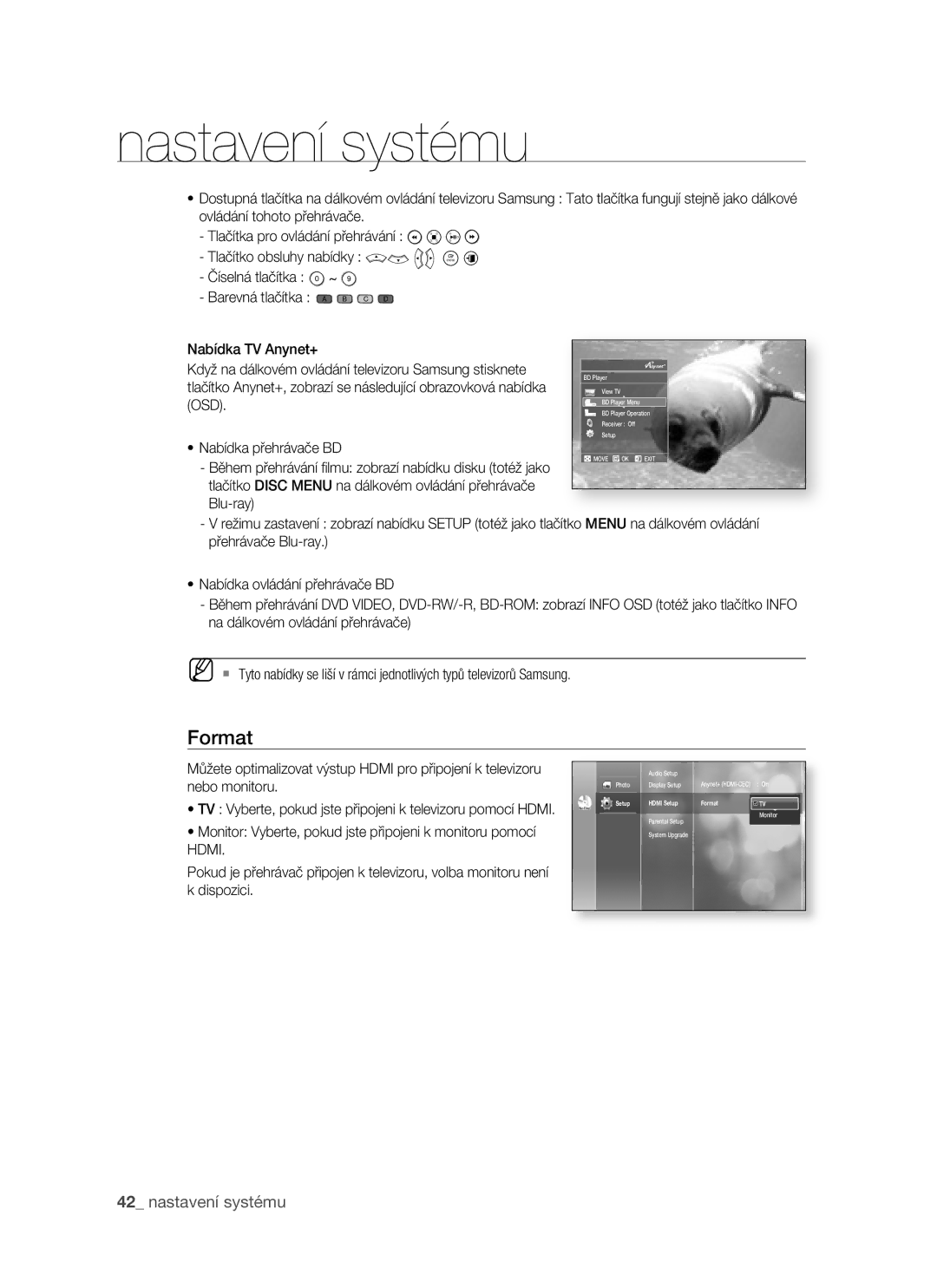 Samsung BD-P1400/XEH manual Format, Nebo monitoru 