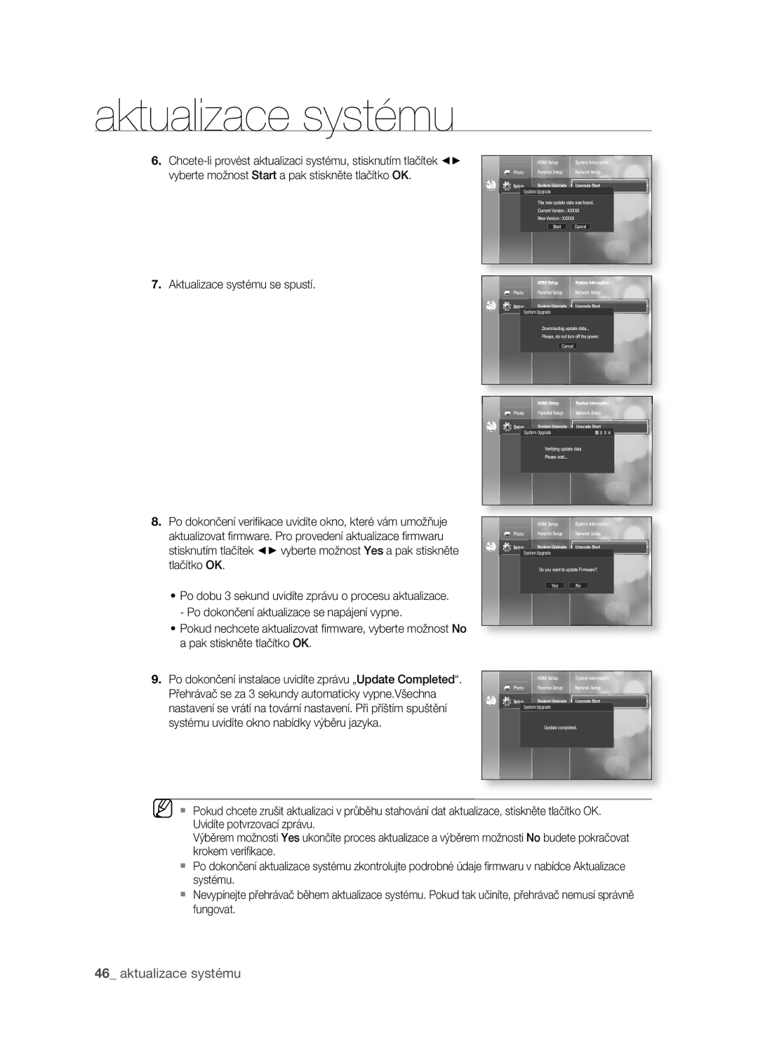 Samsung BD-P1400/XEH manual Aktualizace systému 