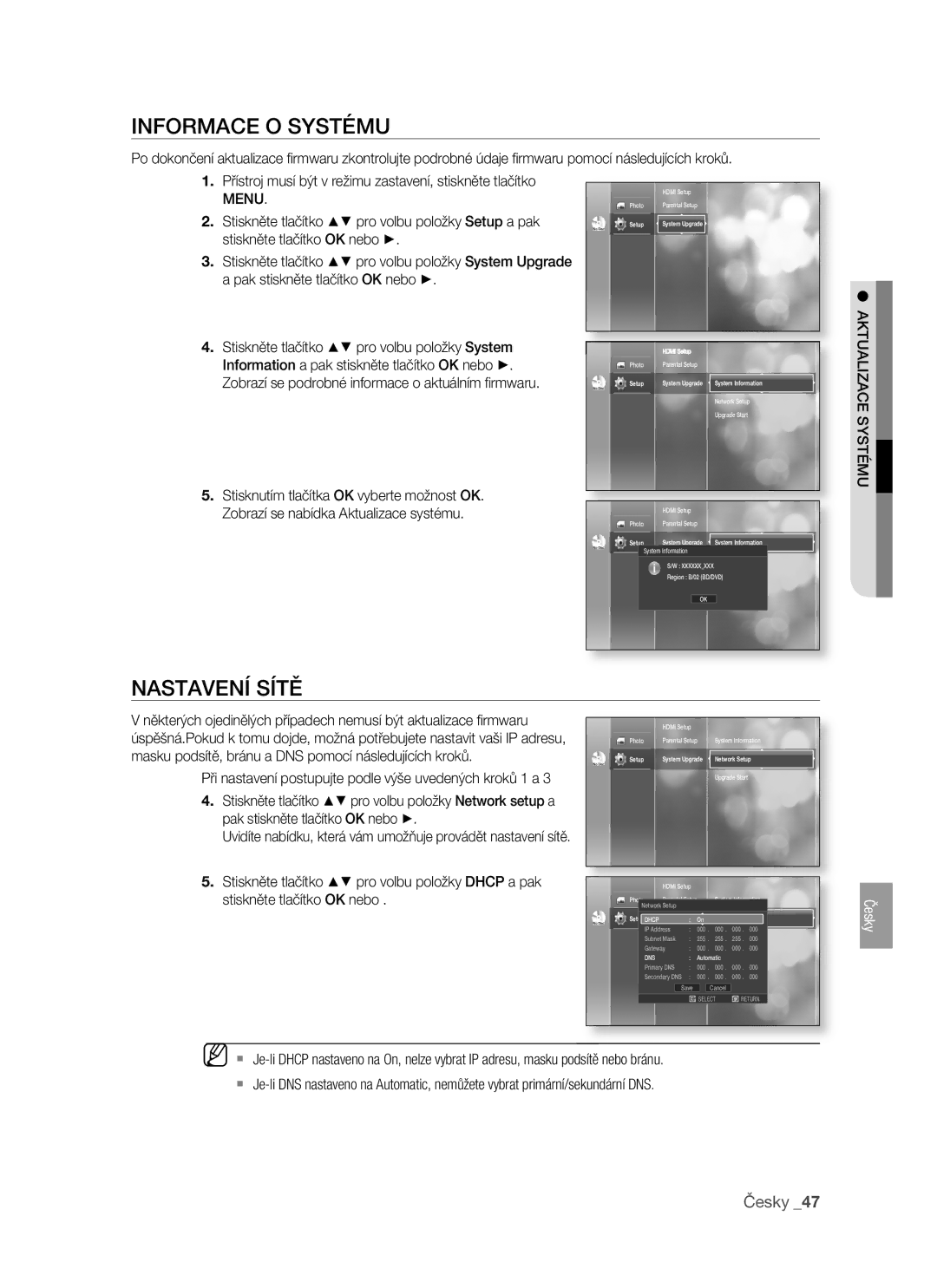 Samsung BD-P1400/XEH manual Informace O Systému, Stiskněte tlačítko pro volbu položky System 