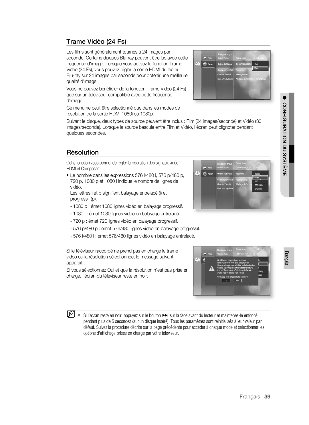 Samsung BD-P1400/XEL manual Résolution 