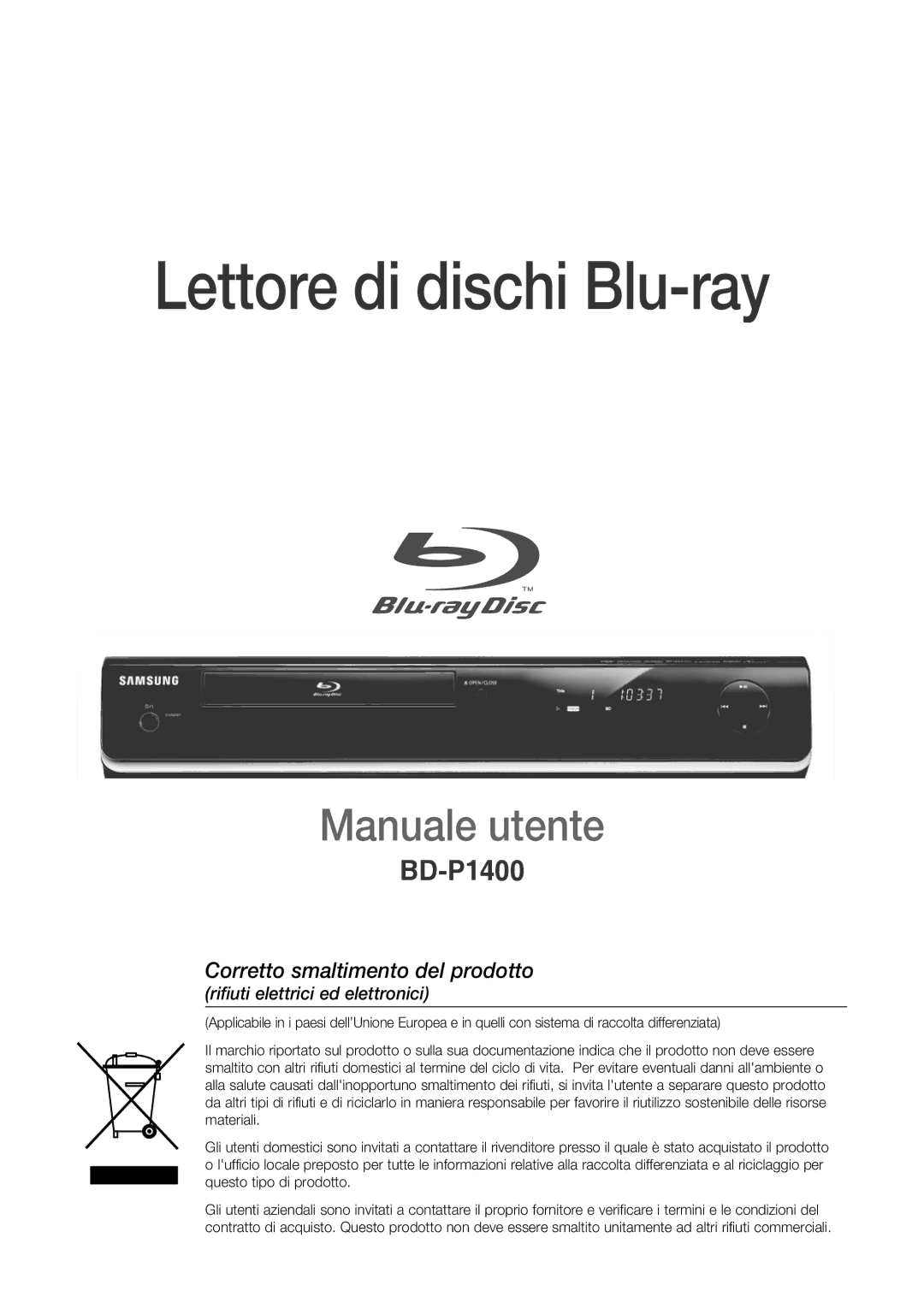 Samsung BD-P1400/XET manual Lettore di dischi Blu-ray 