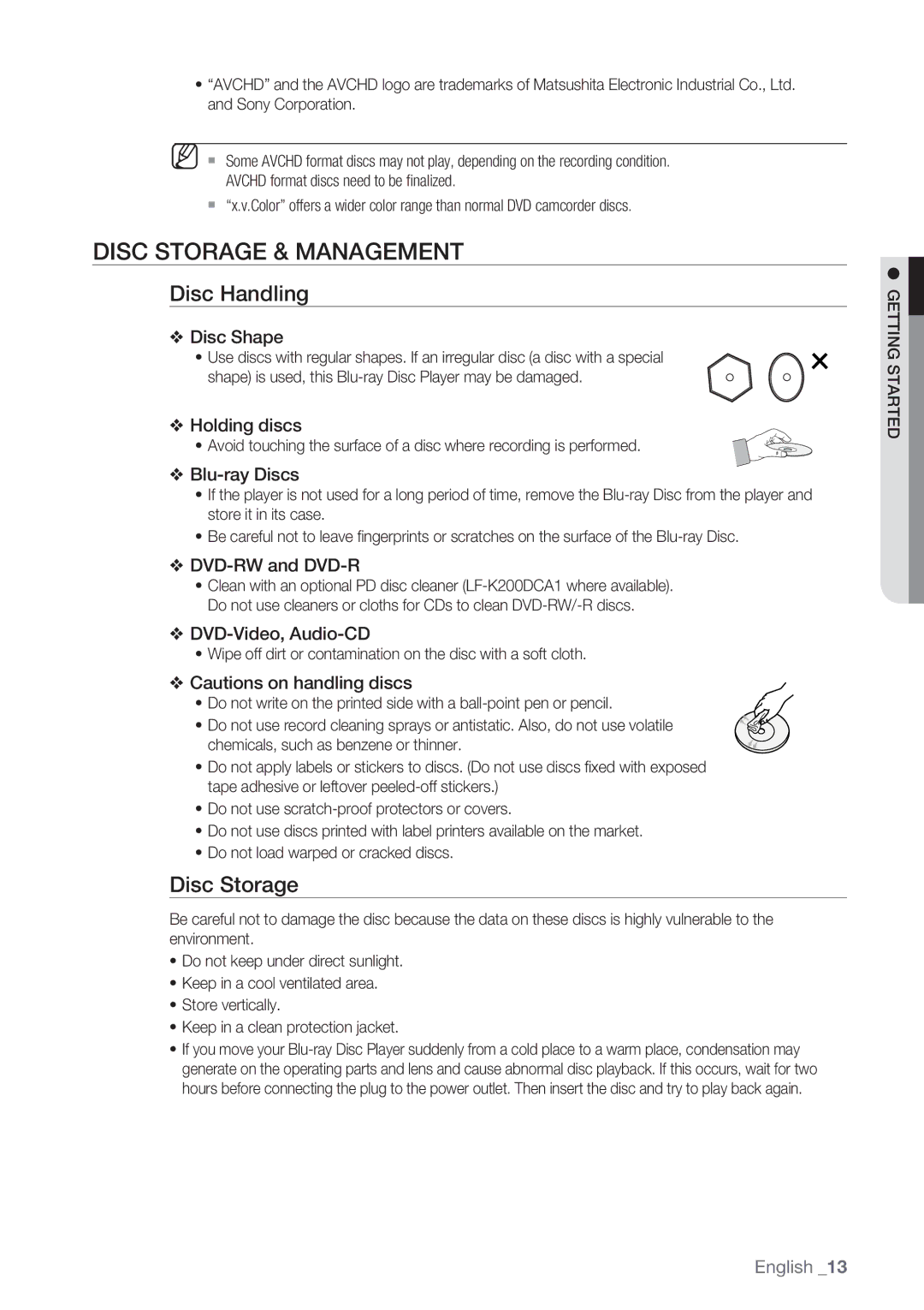 Samsung BD-P1500 user manual Disc Storage & Management, Disc Handling 