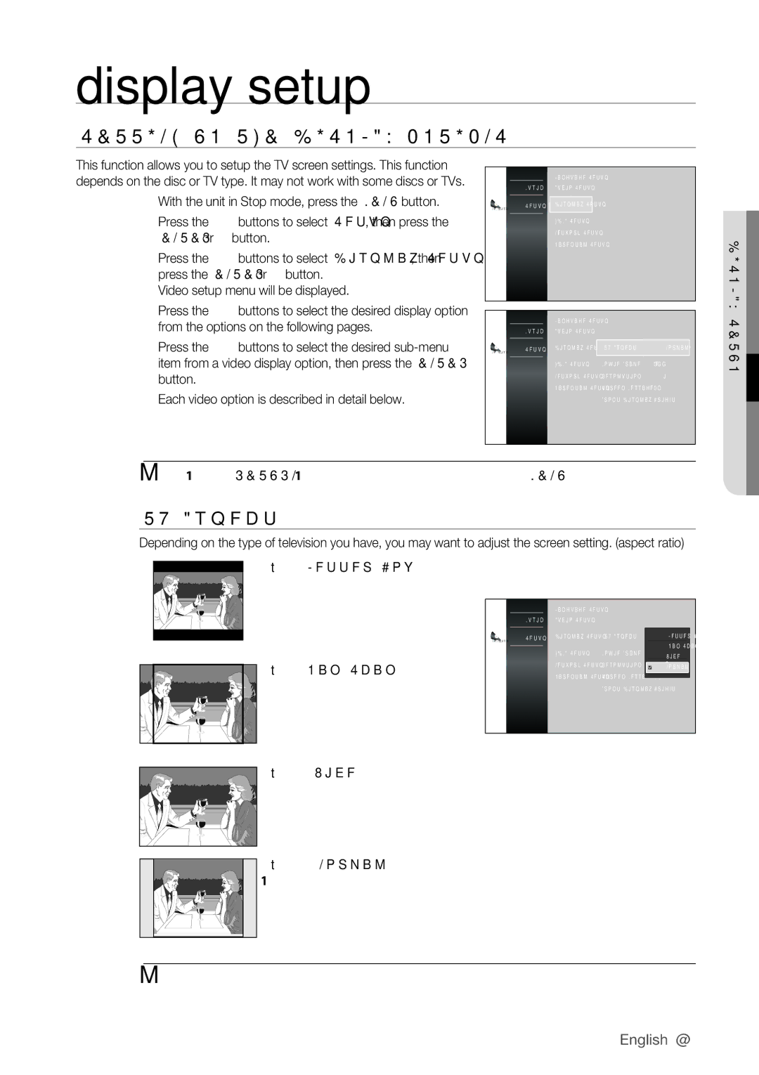 Samsung BD-P1500 user manual Display setup, Setting up the display Options, TV Aspect 