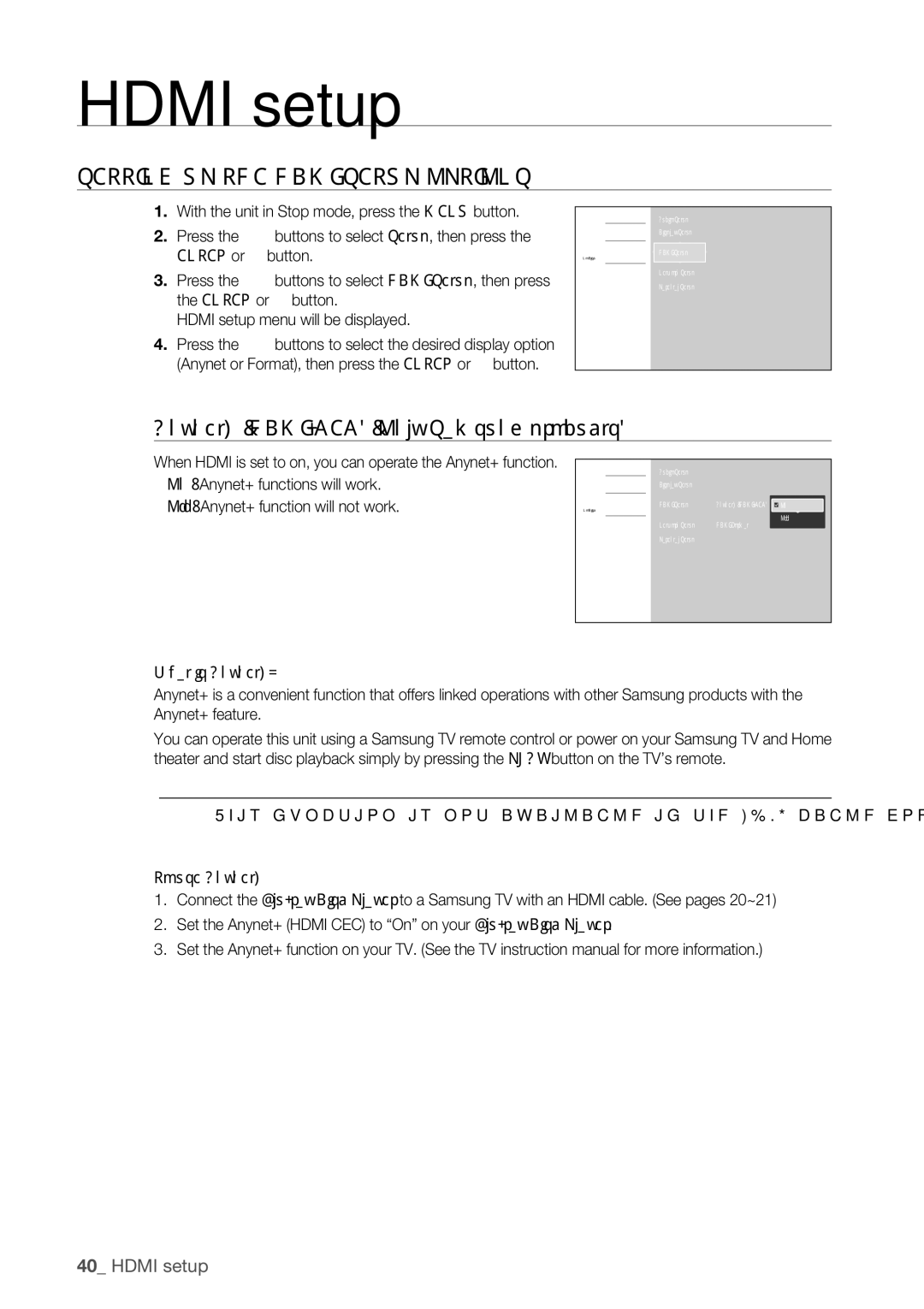 Samsung BD-P1500 user manual Setting up the Hdmi setup options, Anynet+ HDMI-CEC Only Samsung products 