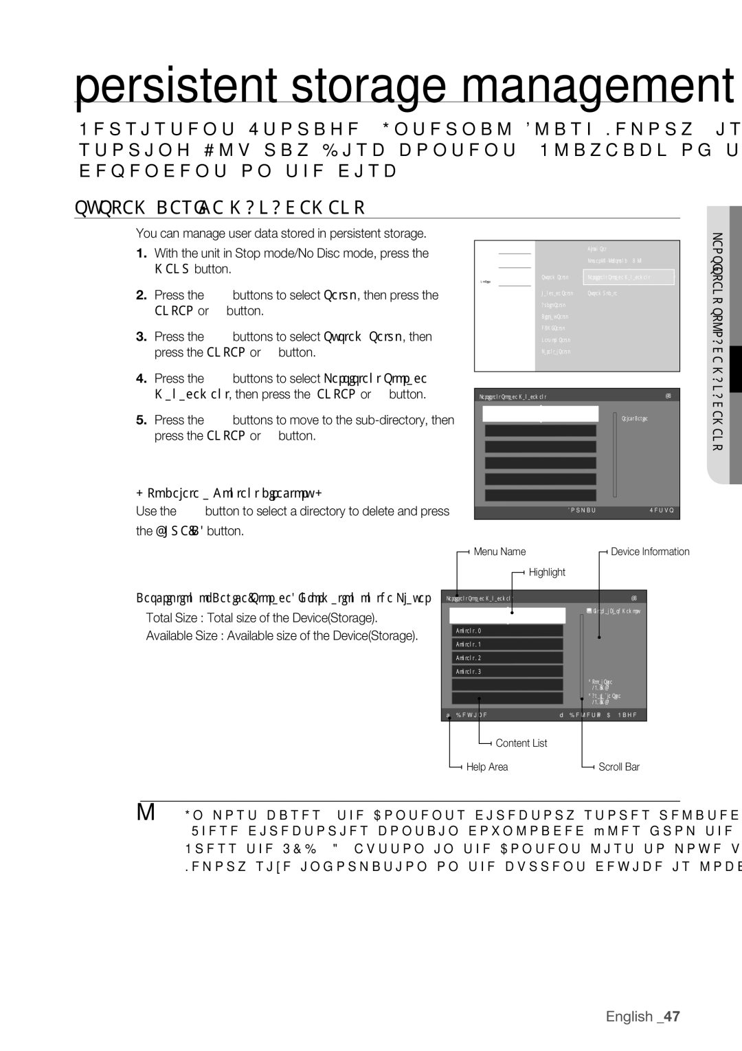 Samsung BD-P1500 user manual System Device Management, ~ Total Size Total size of the DeviceStorage 