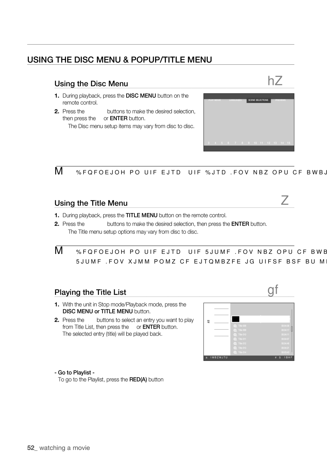 Samsung BD-P1500 user manual Using the Disc Menu & Popup/Title Menu, Using the Title Menu, Playing the Title List 