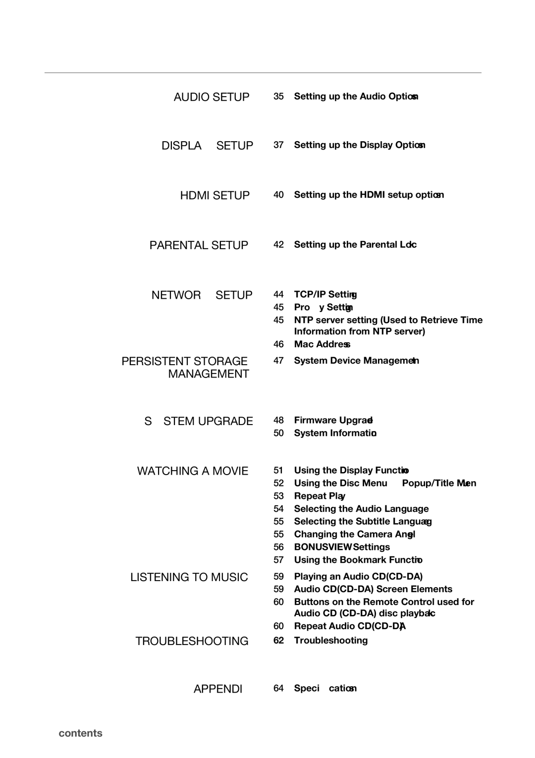 Samsung BD-P1500 user manual  contents 