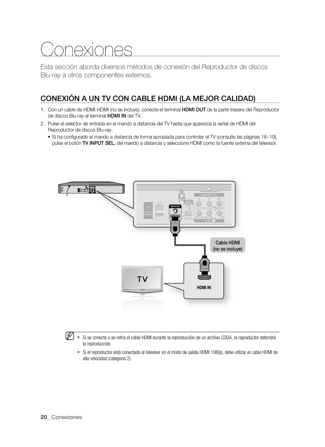 Samsung BD-P1500/EDC, BD-P1500/XEC manual Conexiones, Conexión a UN TV CON Cable Hdmi LA Mejor Calidad 