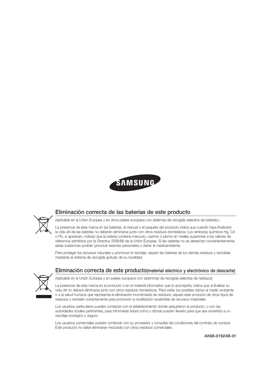 Samsung BD-P1500/EDC, BD-P1500/XEC manual Eliminación correcta de las baterías de este producto 