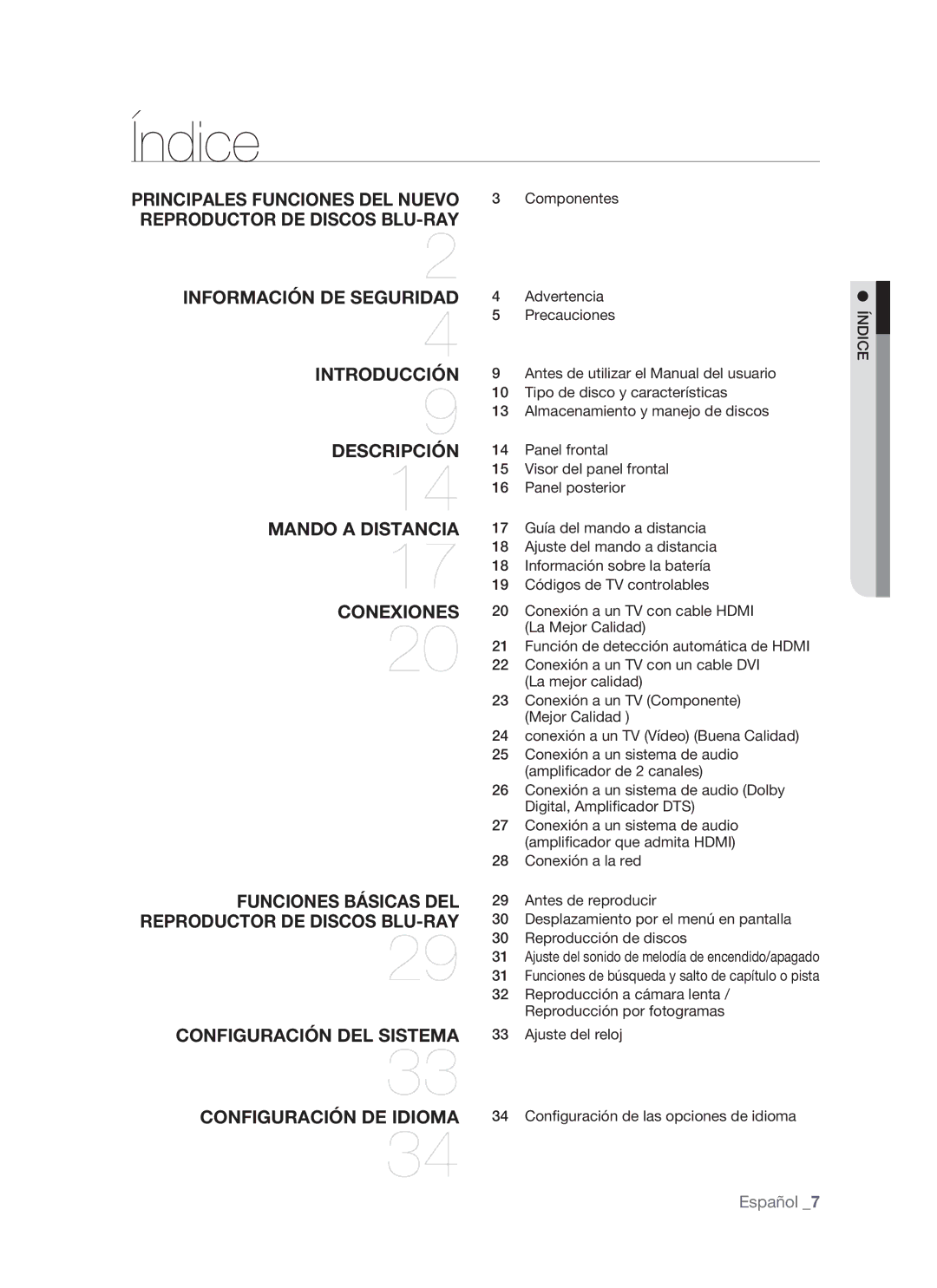 Samsung BD-P1500/XEC, BD-P1500/EDC manual Índice 