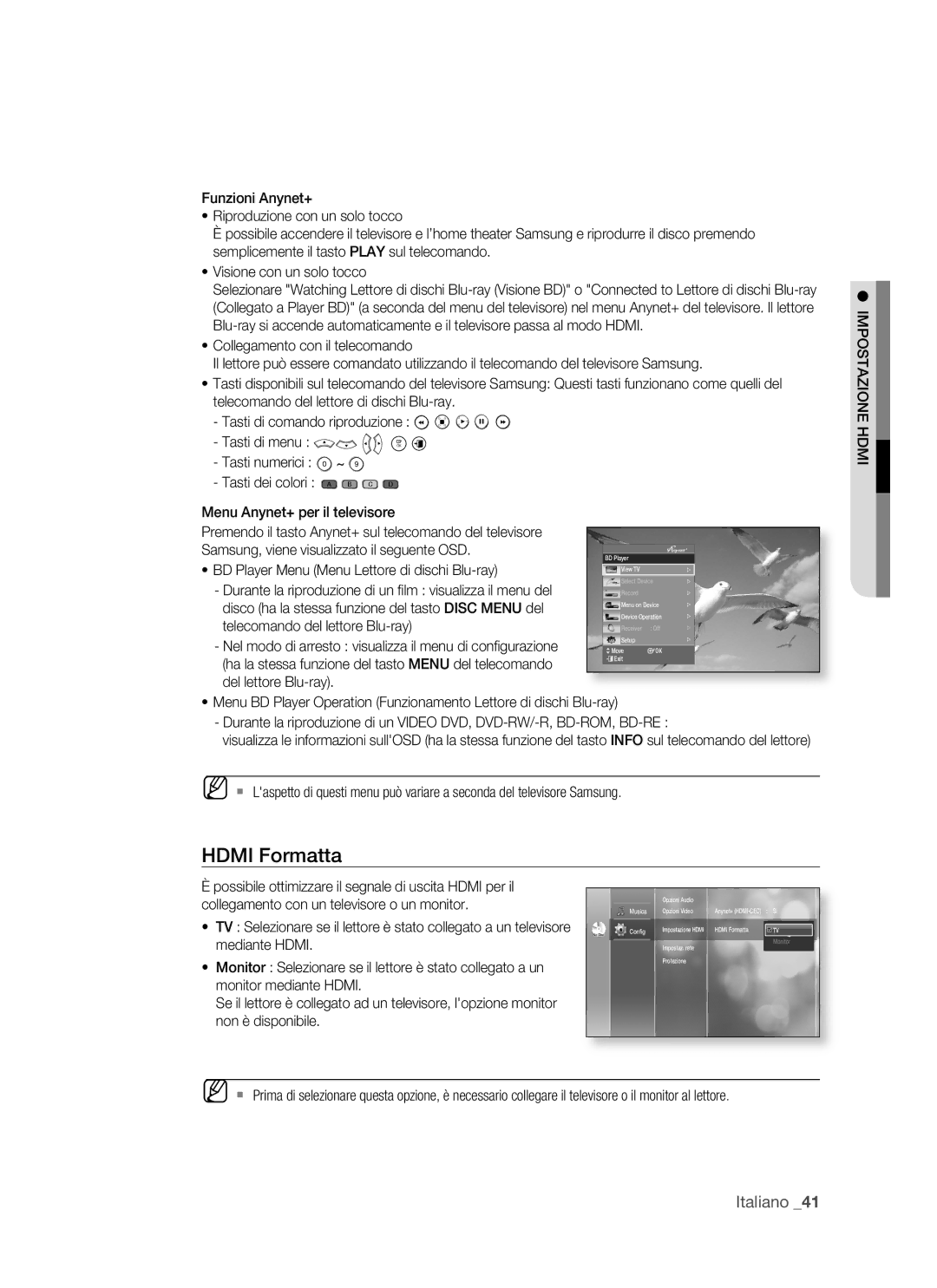 Samsung BD-P1500/XEF, BD-P1500/EDC Hdmi Formatta, Impostazione, Collegamento con un televisore o un monitor, Mediante Hdmi 