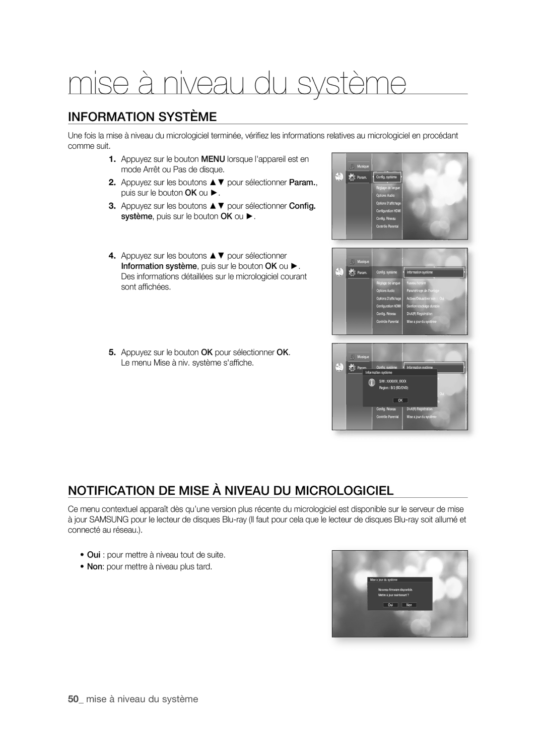 Samsung BD-P1500/EDC, BD-P1500/XEF manual Information Système, Notification DE Mise À Niveau DU Micrologiciel 