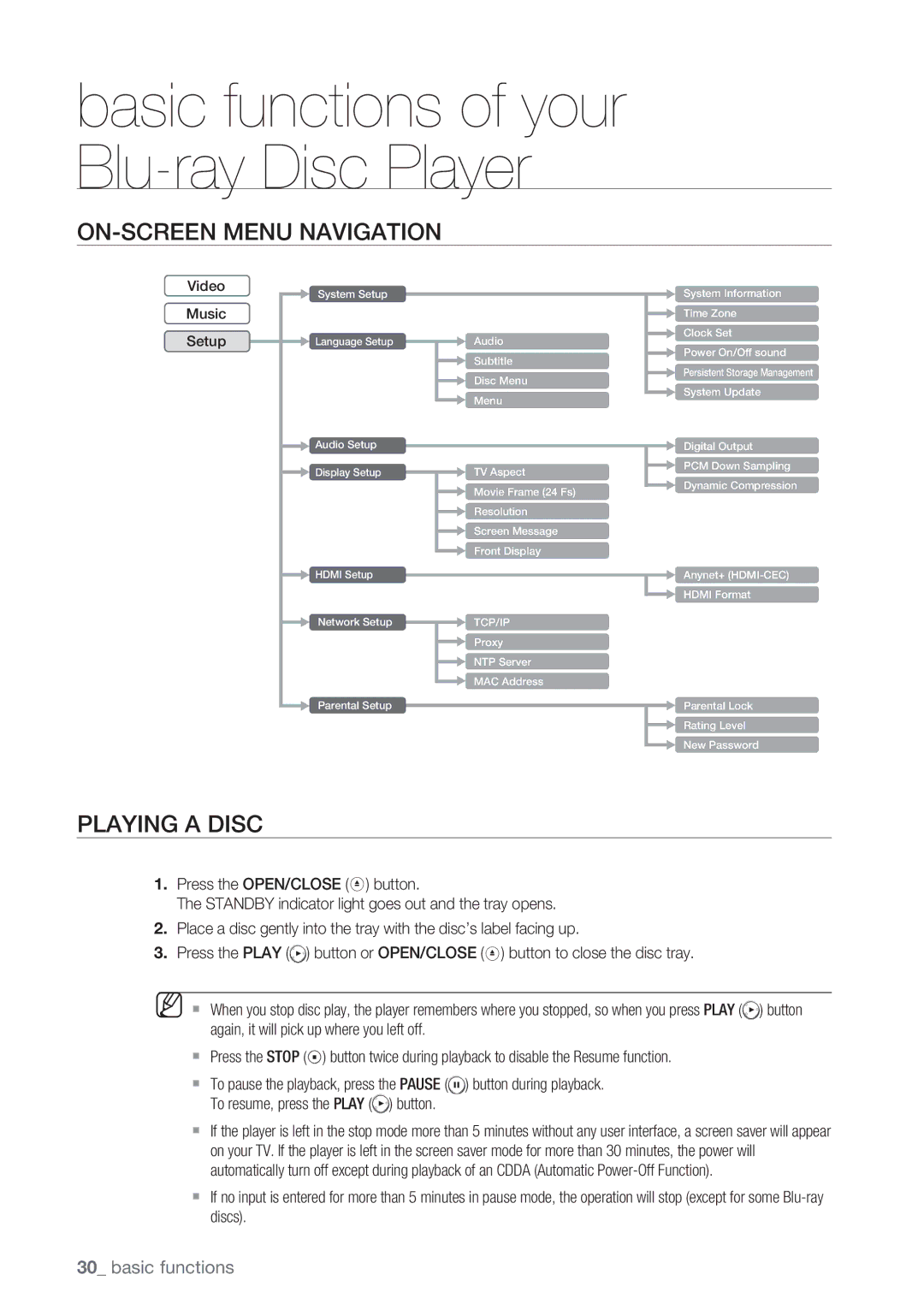 Samsung BD-P1500/EDC, BD-P1500/XEF manual ON-SCREEN Menu Navigation, Playing a Disc 