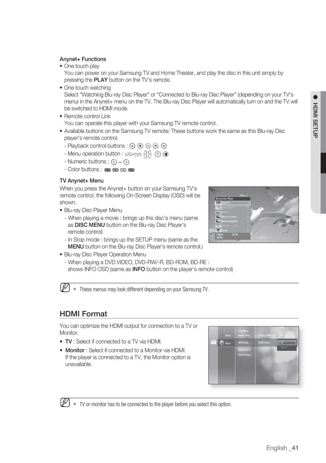 Samsung BD-P1500/XEF, BD-P1500/EDC manual Hdmi Format, Hdmi Setup 