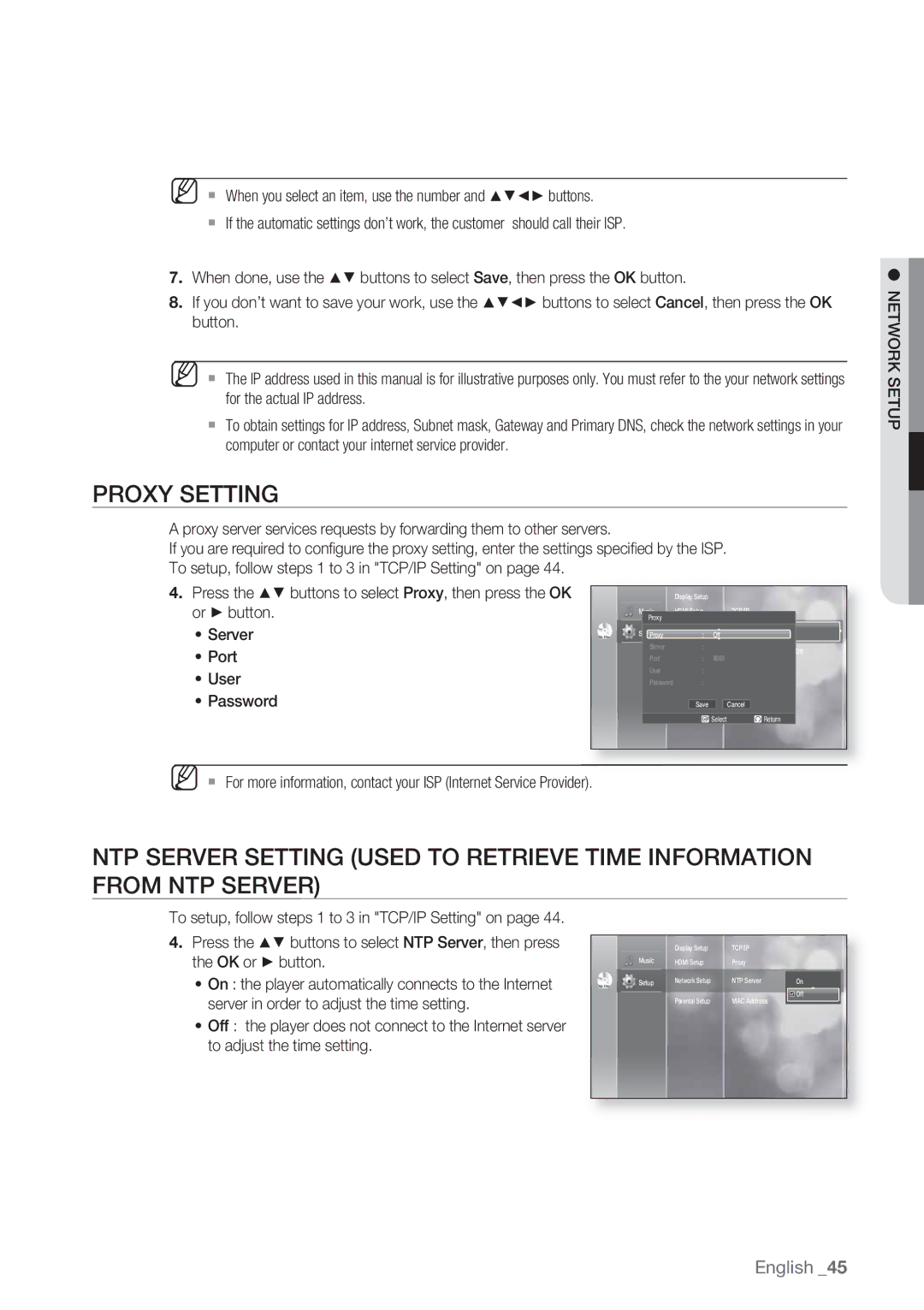 Samsung BD-P1500/XEF, BD-P1500/EDC manual Proxy Setting, Network Setup 