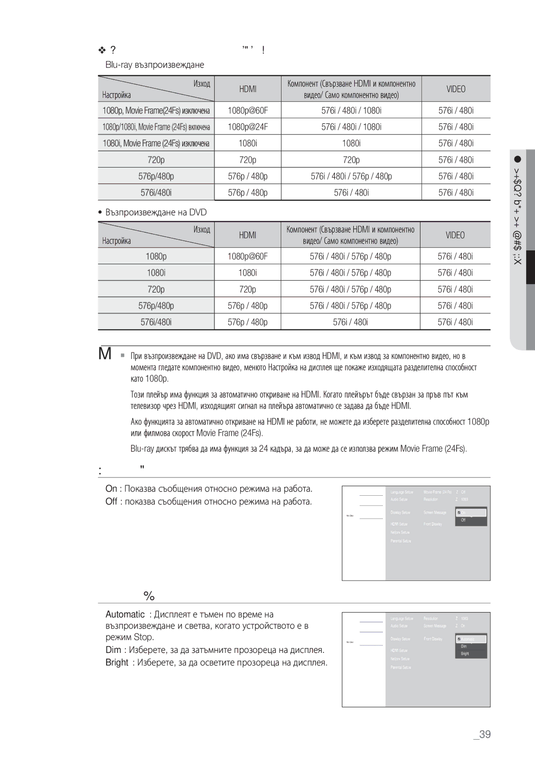 Samsung BD-P1500/EDC manual Екранно съобщение, Преден дисплей 