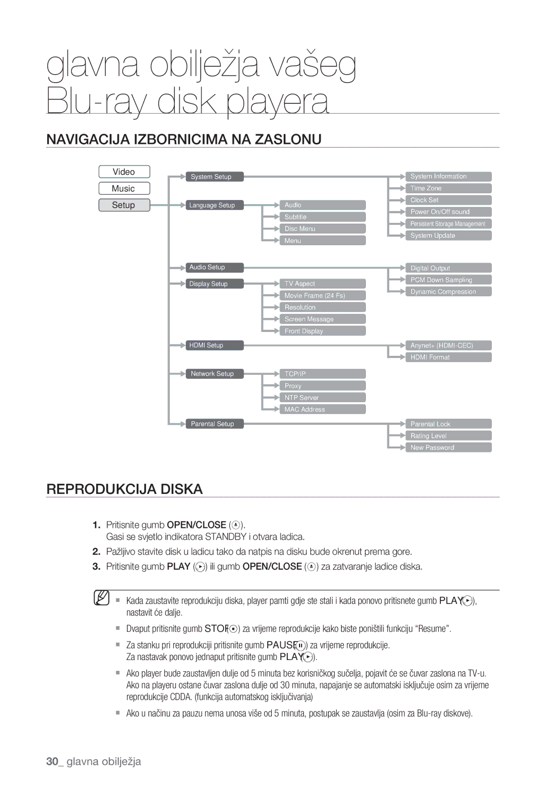 Samsung BD-P1500/EDC manual Navigacija Izbornicima NA Zaslonu, Reprodukcija Diska 