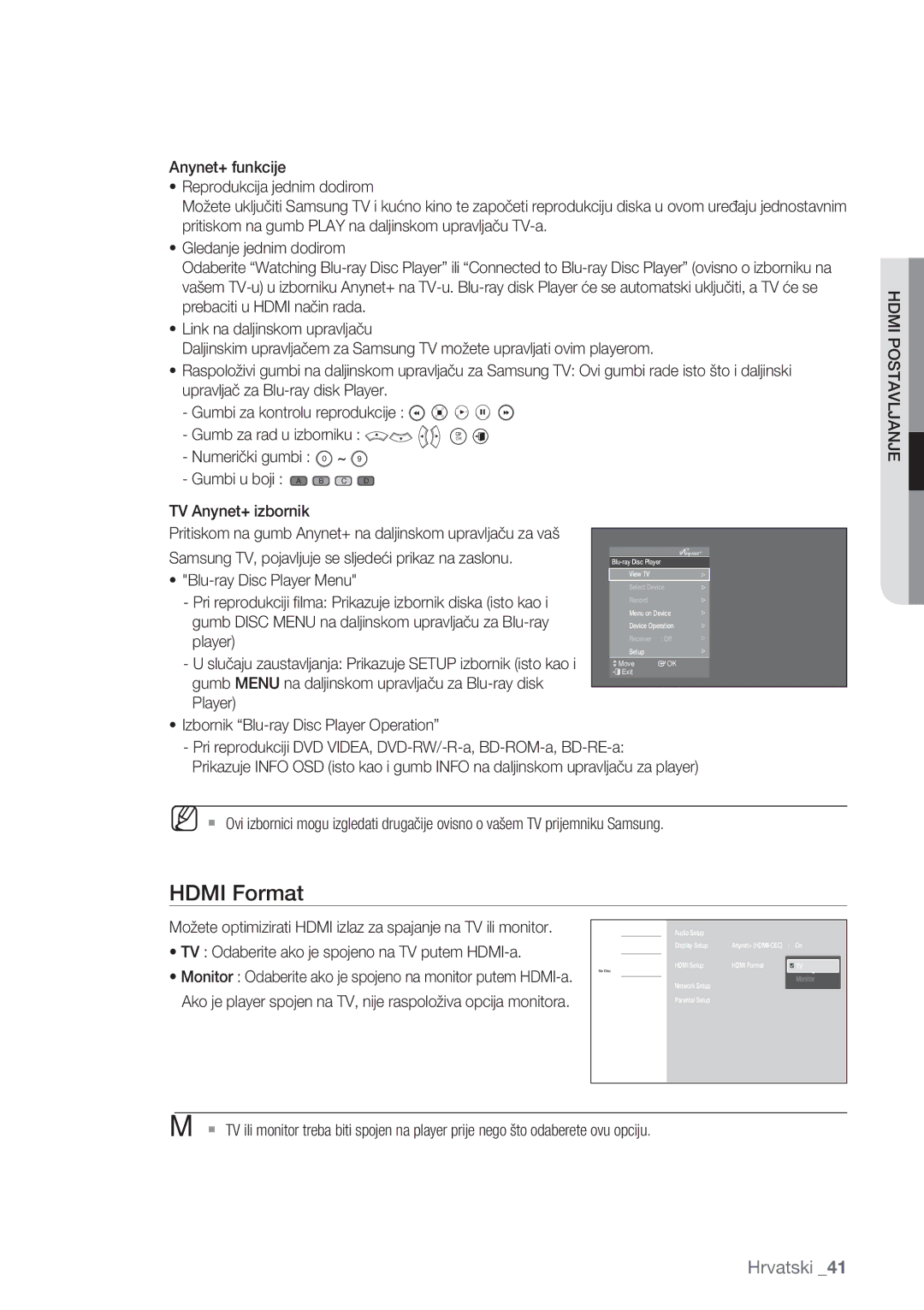 Samsung BD-P1500/EDC manual Hdmi Format, Hdmi Postavljanje 