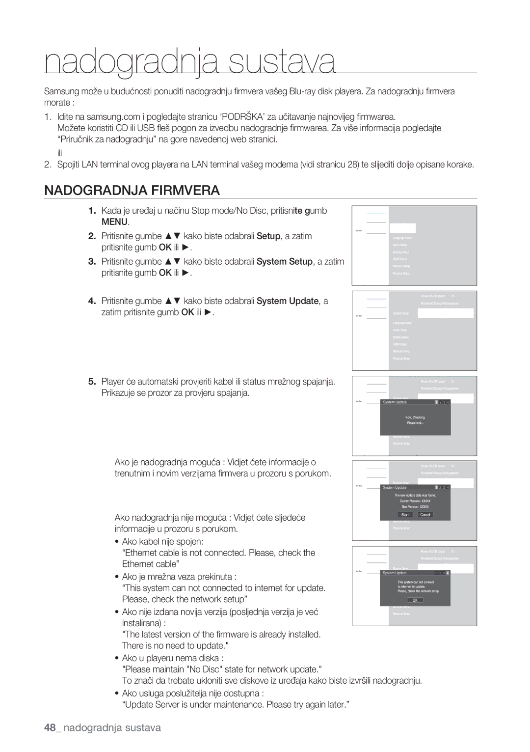 Samsung BD-P1500/EDC manual Nadogradnja sustava, Nadogradnja Firmvera 