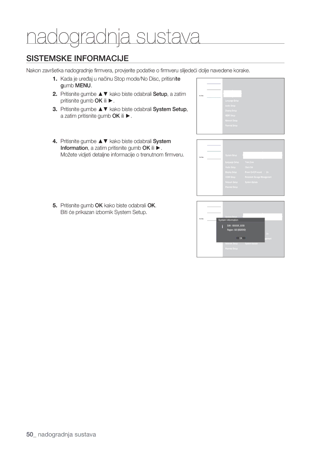 Samsung BD-P1500/EDC manual Sistemske Informacije 