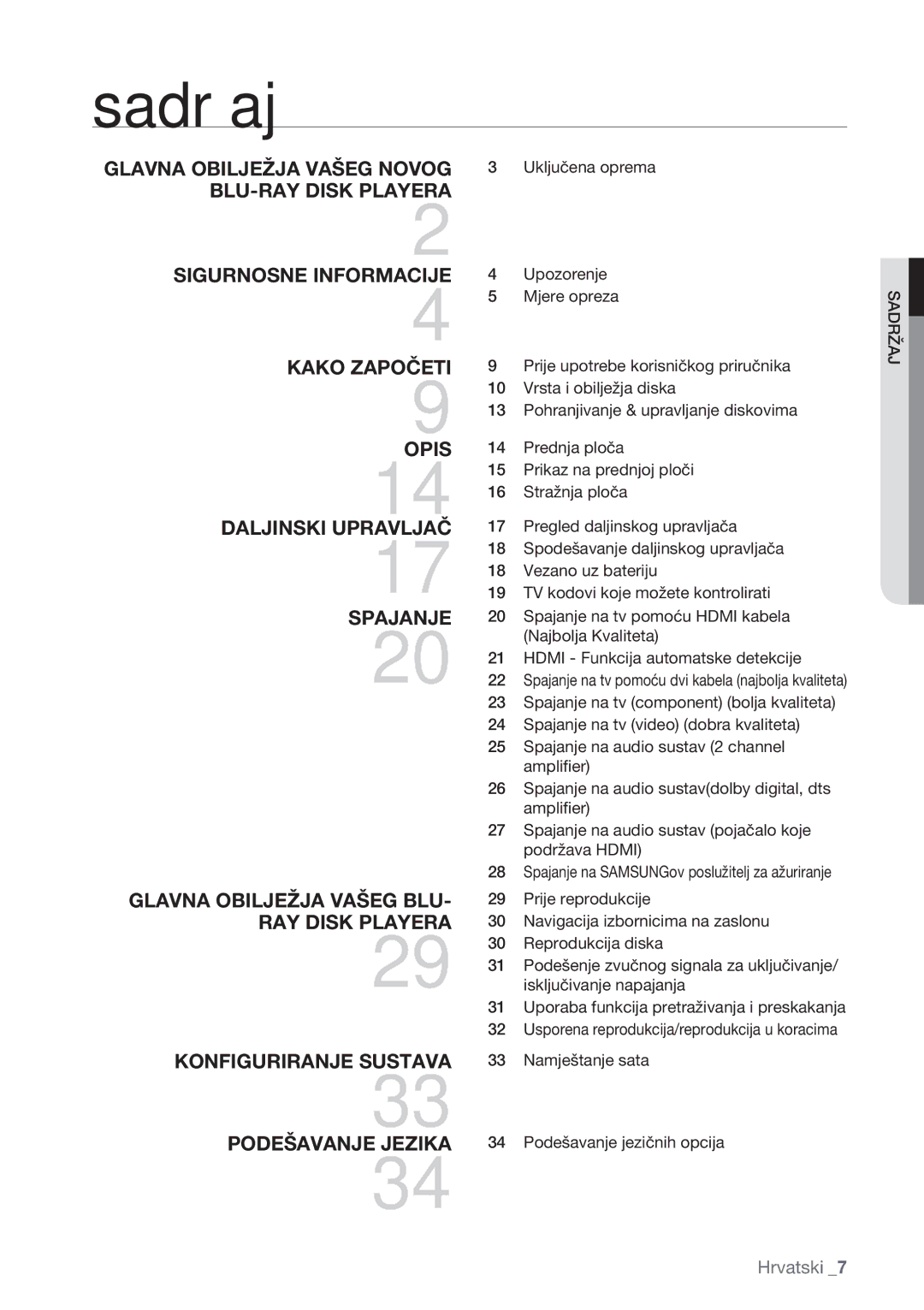 Samsung BD-P1500/EDC manual Sadržaj, Upozorenje, Mjere opreza 