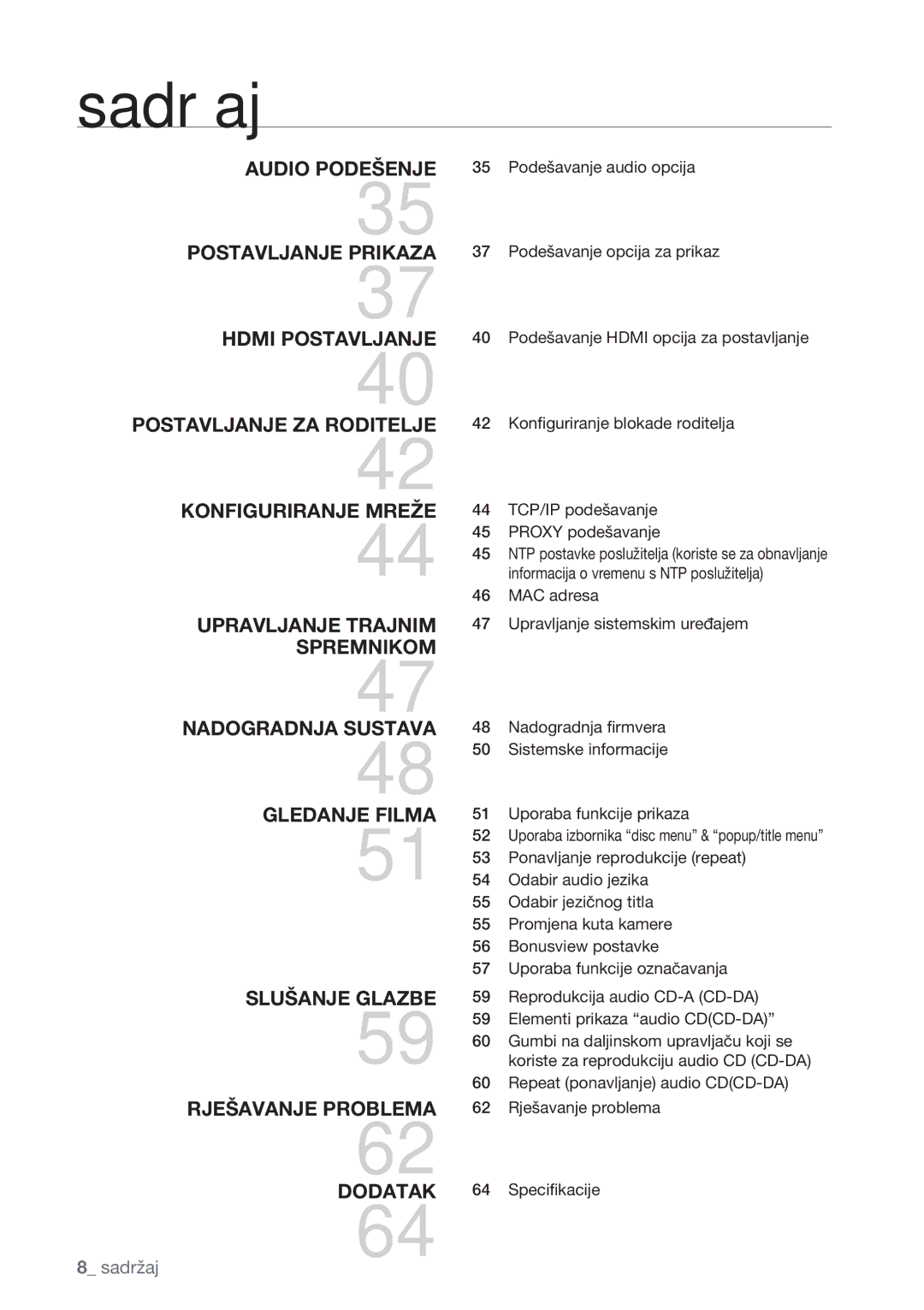 Samsung BD-P1500/EDC manual Sadržaj 