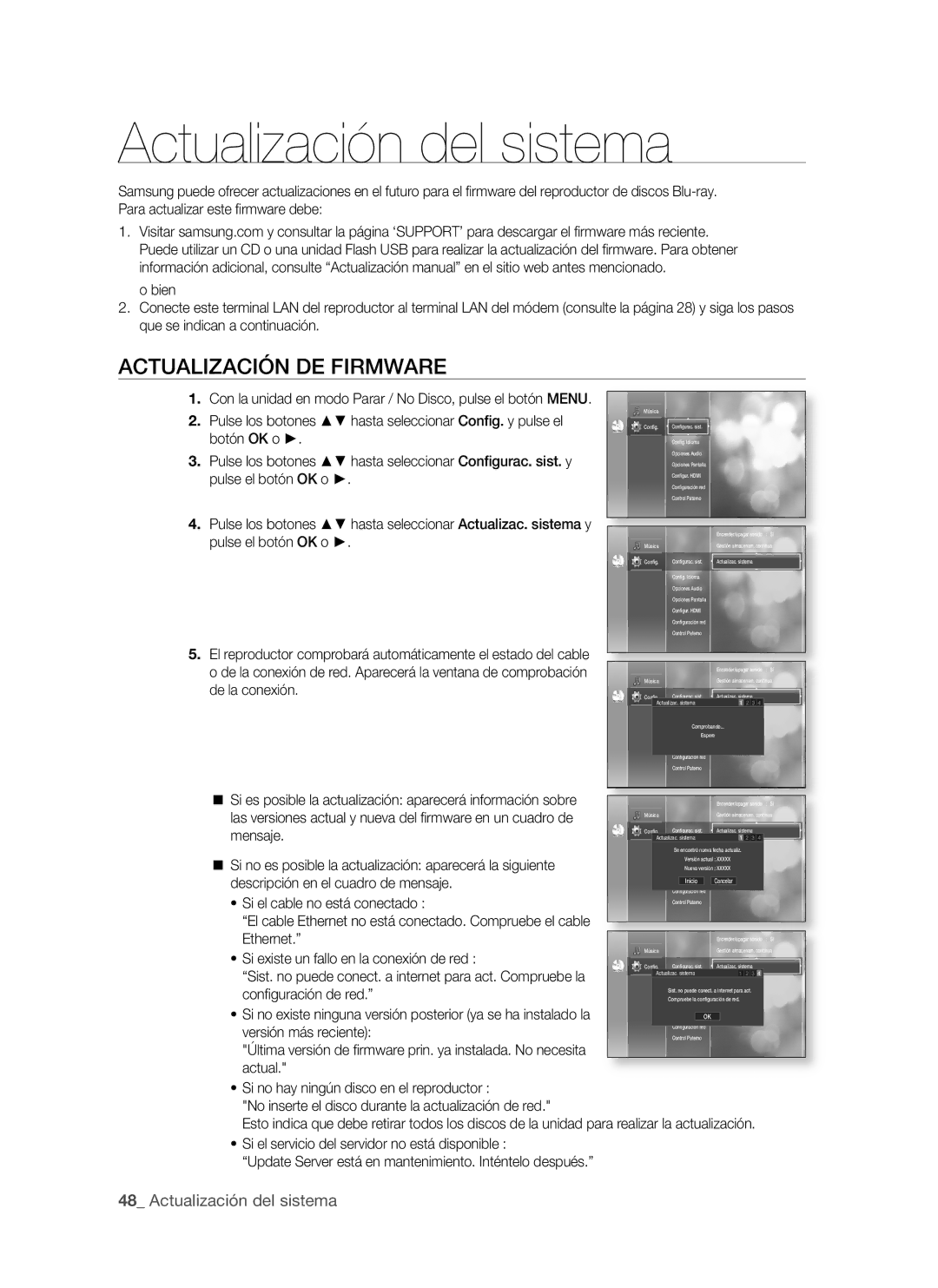 Samsung BD-P1500/UMG, BD-P1500/MEA manual ActUALizAciÓn de firMWAre,  Actualización del sistema 