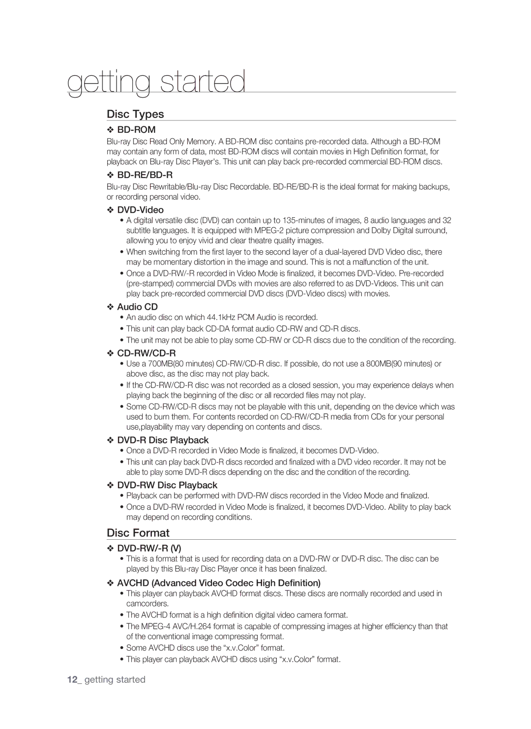 Samsung BD-P1500/MEA, BD-P1500/UMG manual Disc Types, Disc Format 