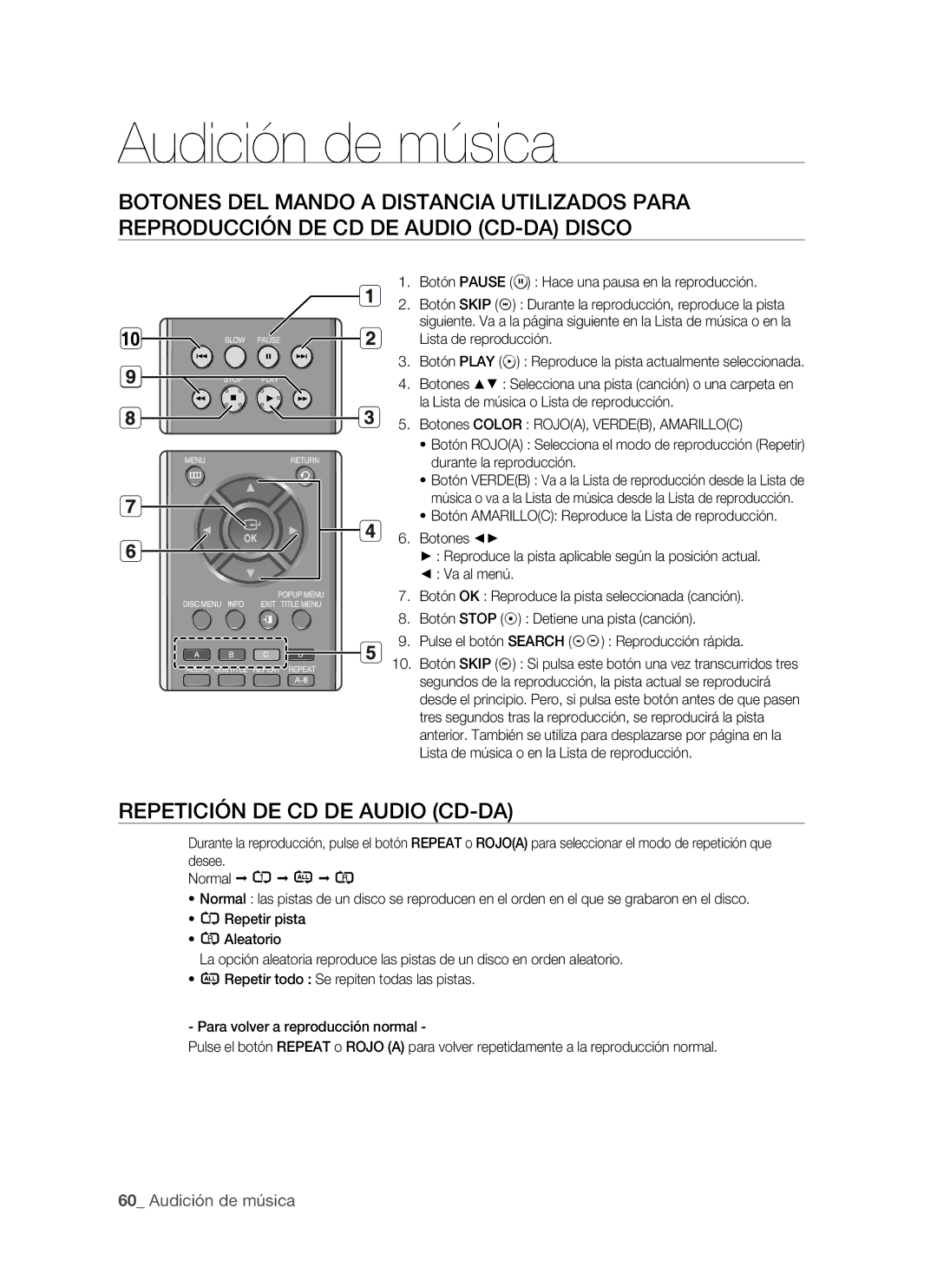 Samsung BD-P1500/UMG, BD-P1500/MEA Repetición de cd de audio CD-DA, Audición de música, Botones +, Reproducción rápida 