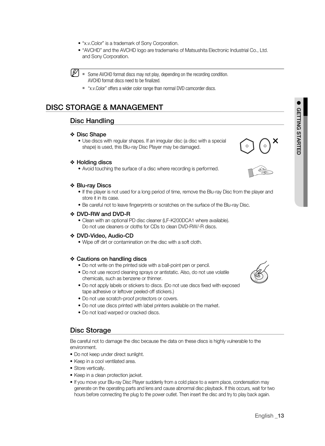 Samsung BD-P1500/UMG, BD-P1500/MEA manual Disc Storage & Management, Disc Handling 